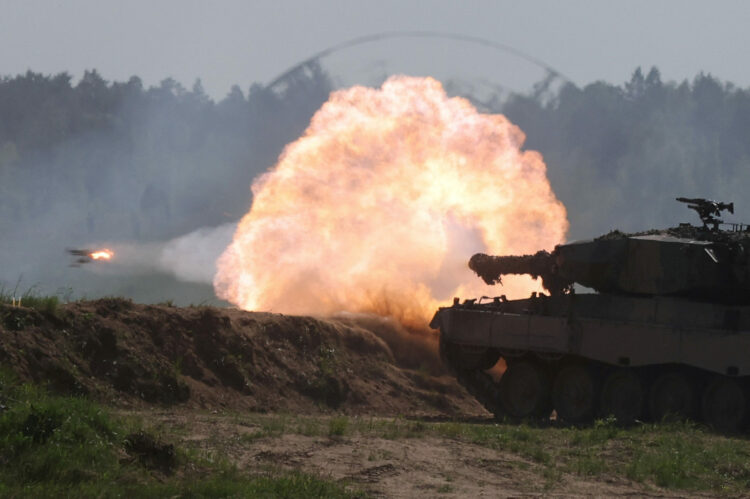 FILE PHOTO: Polish Leopard 2PL tank fires during Defender Europe 2022 military exercise at the military range in Bemowo Piskie