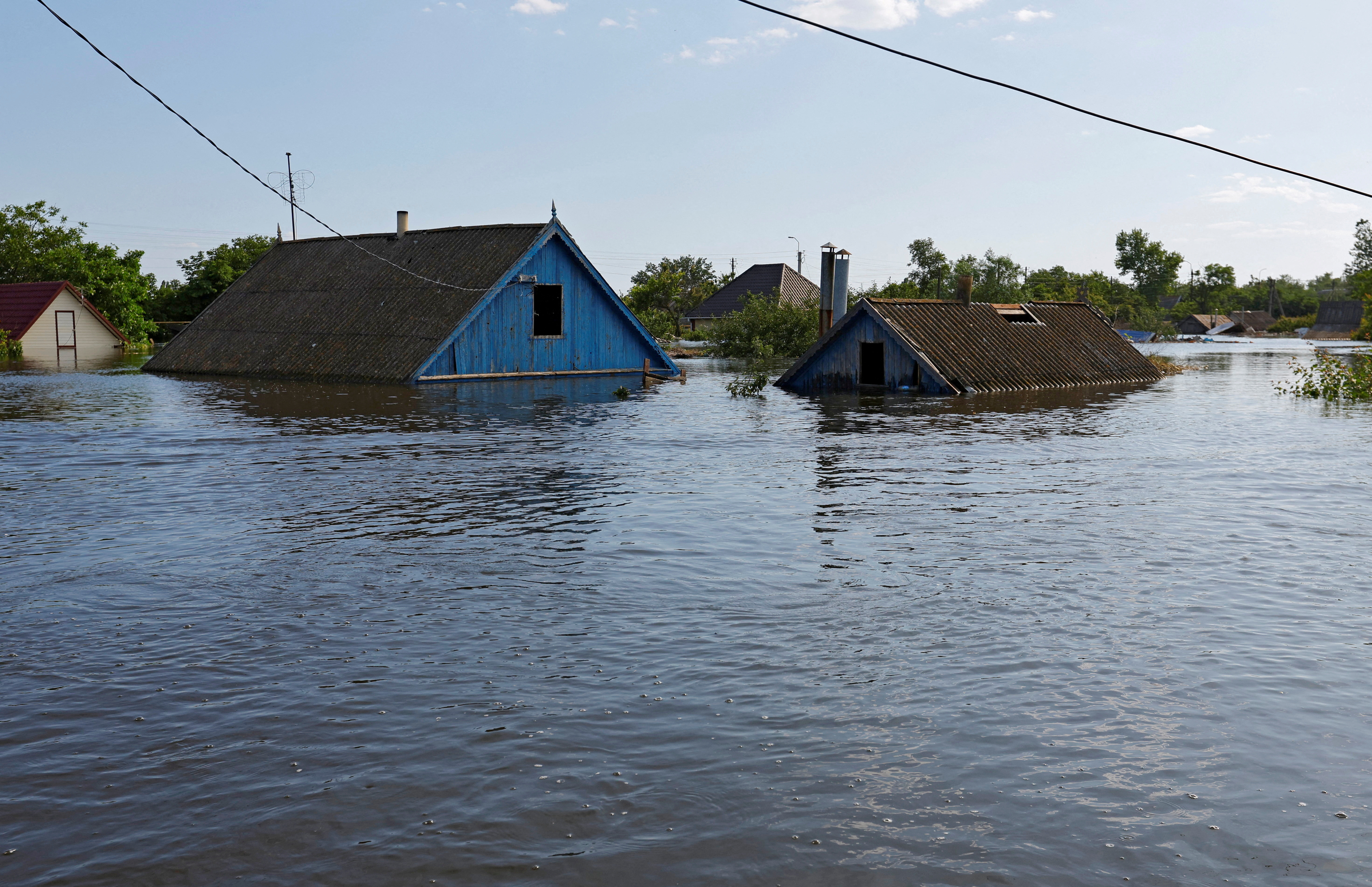 FILE PHOTO: Flooded town of Hola Prystan following Nova Kakhovka dam collapse