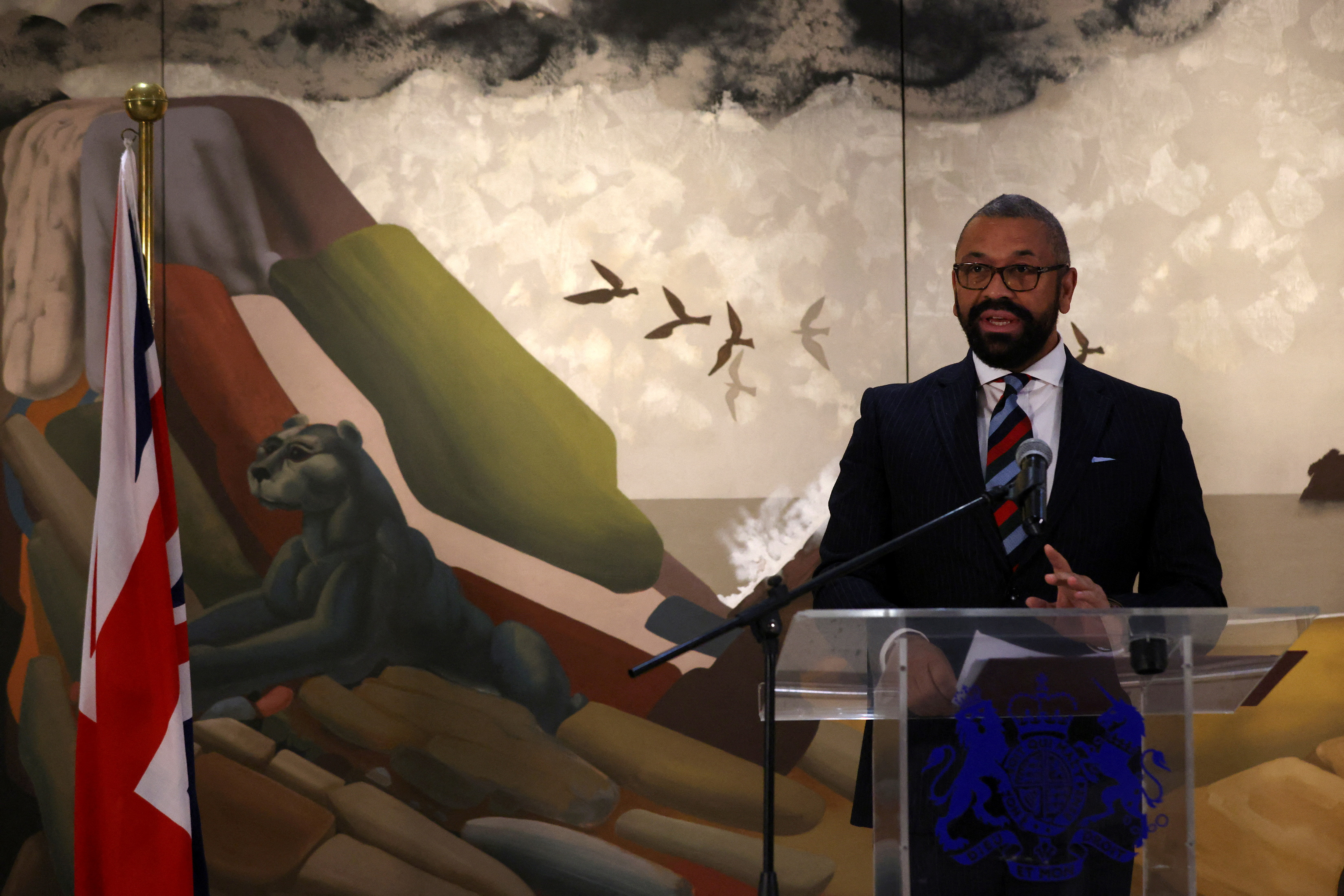British Foreign Minister James Cleverly delivers a statements in Santiago