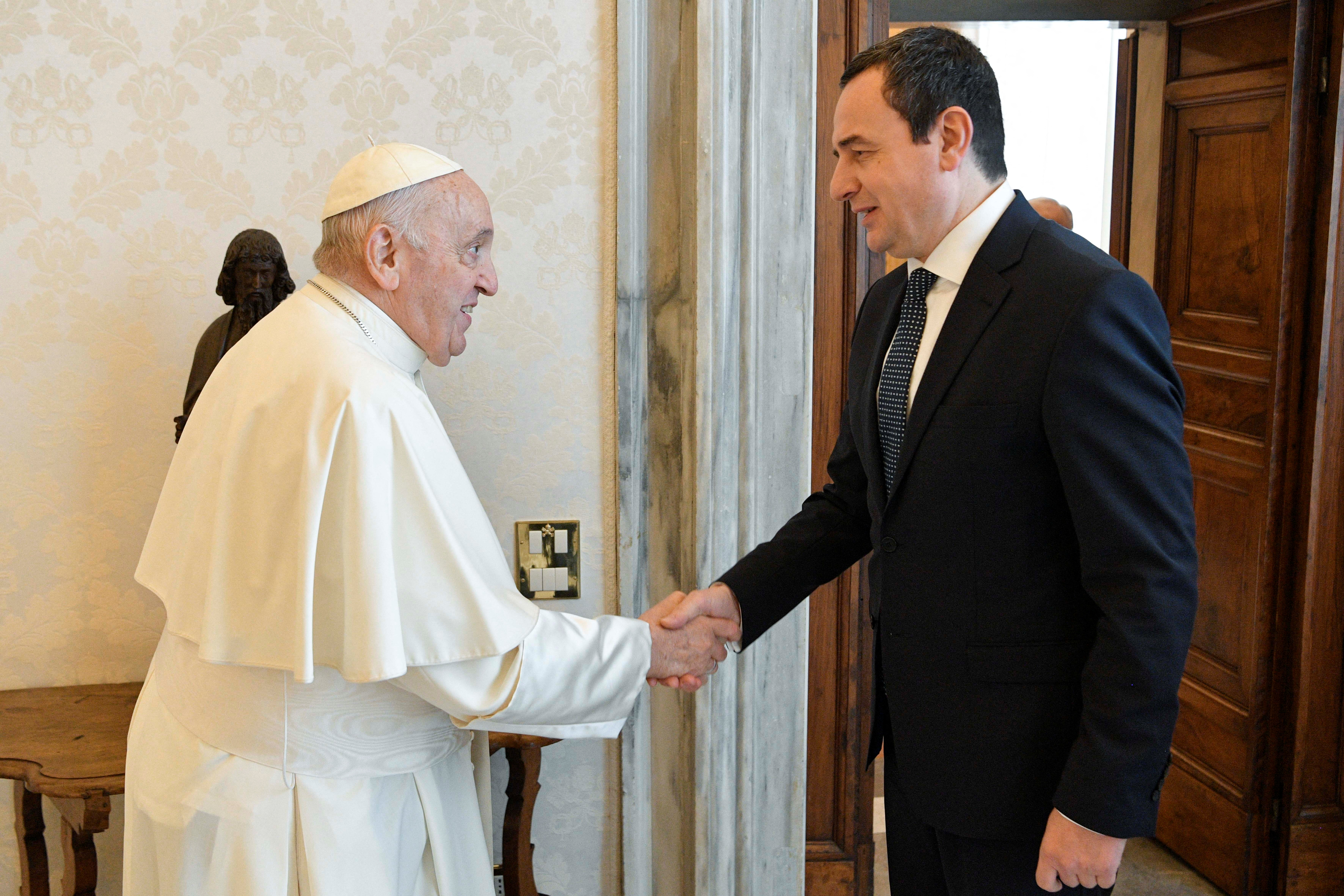 Pope Francis meets with Kosovo's Prime Minister Albin Kurti at the Vatican