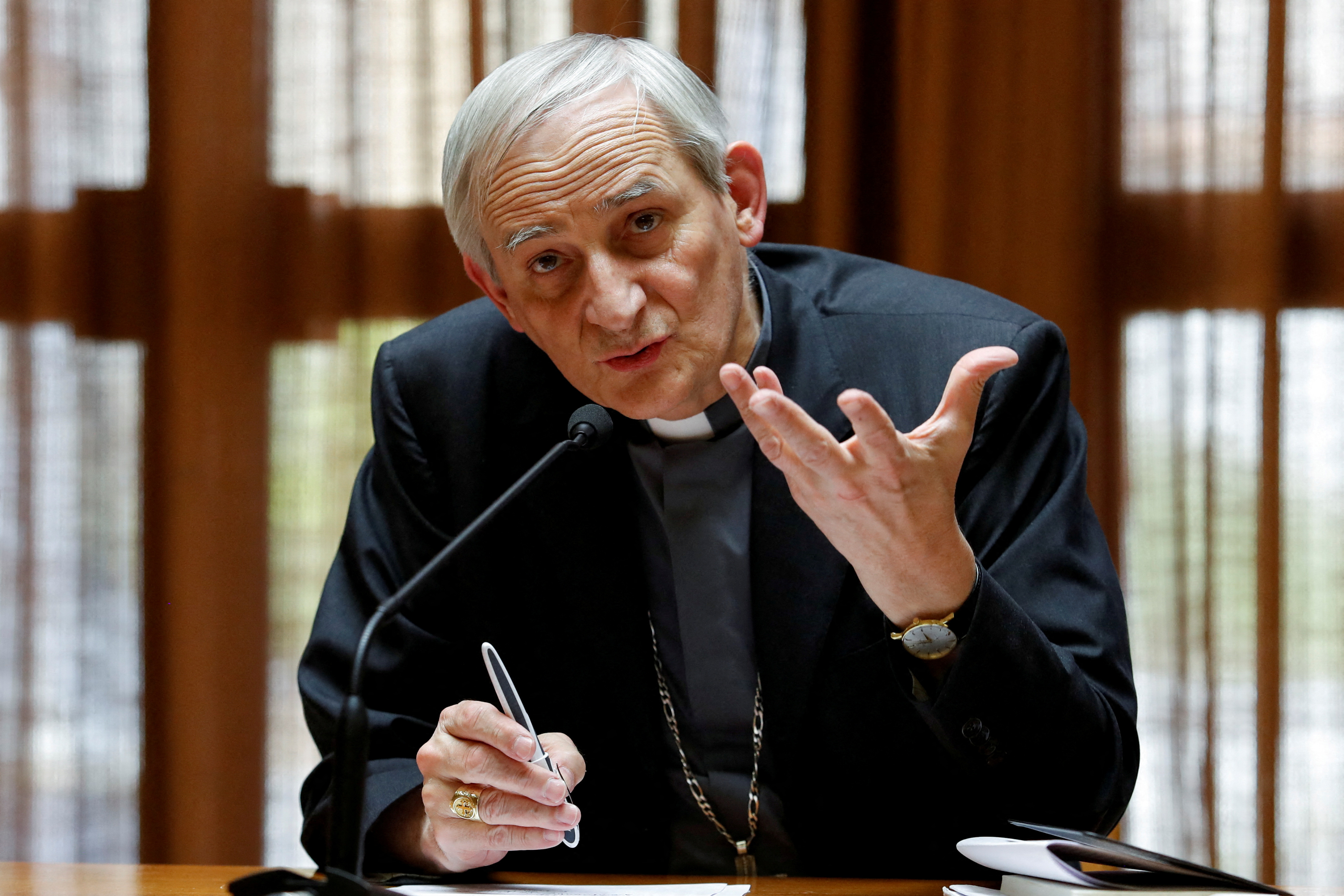 FILE PHOTO: Cardinal Matteo Zuppi holds a press conference at the Vatican