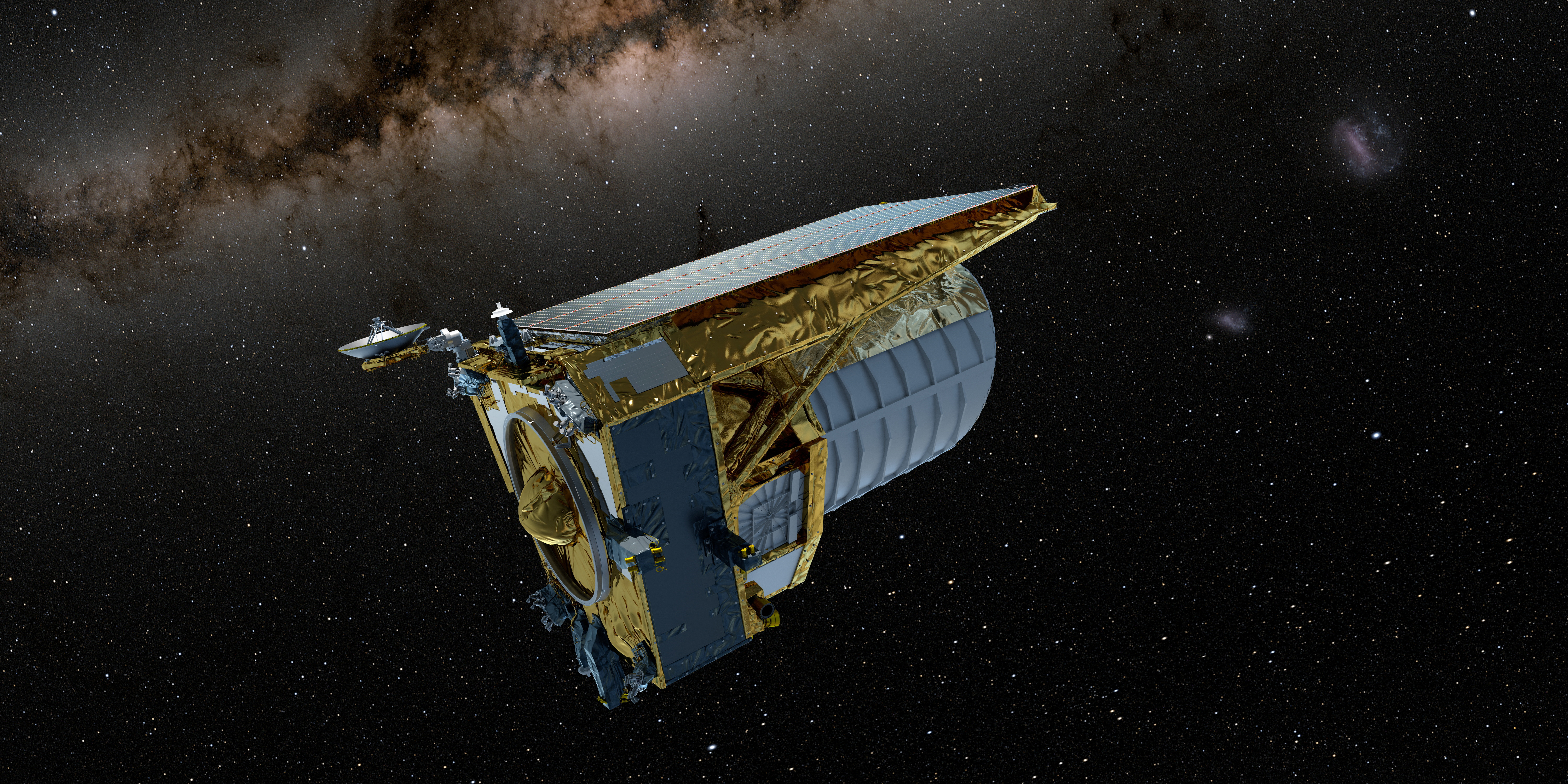 An artist's concept shows the Euclid space telescope, built by the European Space Agency (ESA), in operation