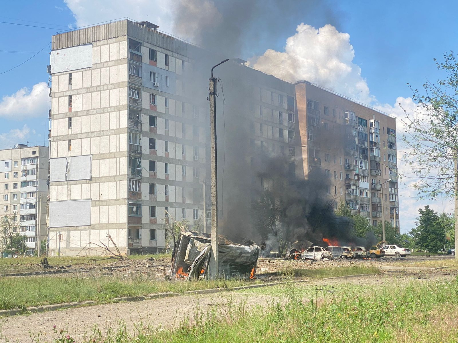 Aftermath of a Russian military strike in Pervomaiskyi