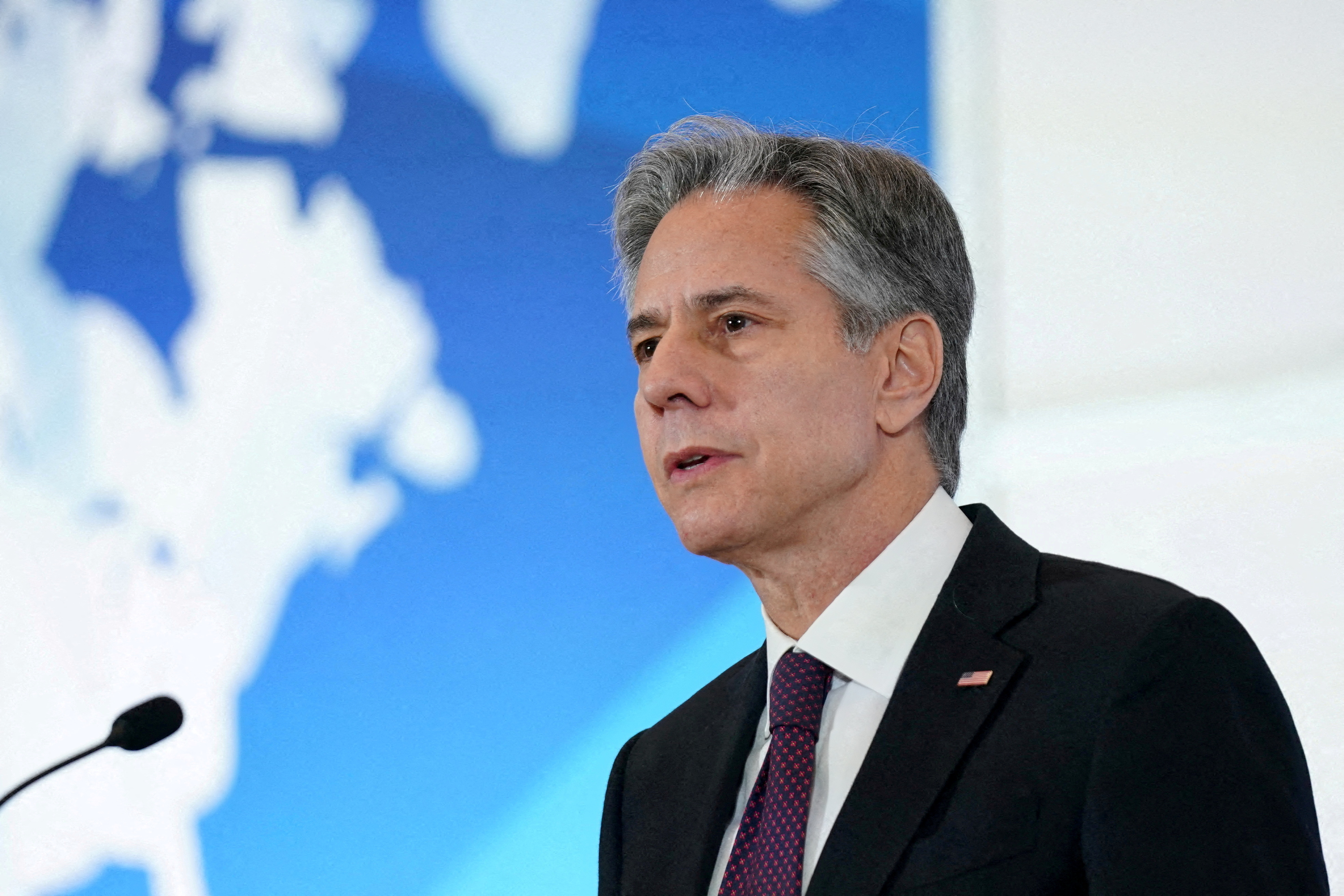 FILE PHOTO: Secretary of State Antony Blinken speaks in Washington