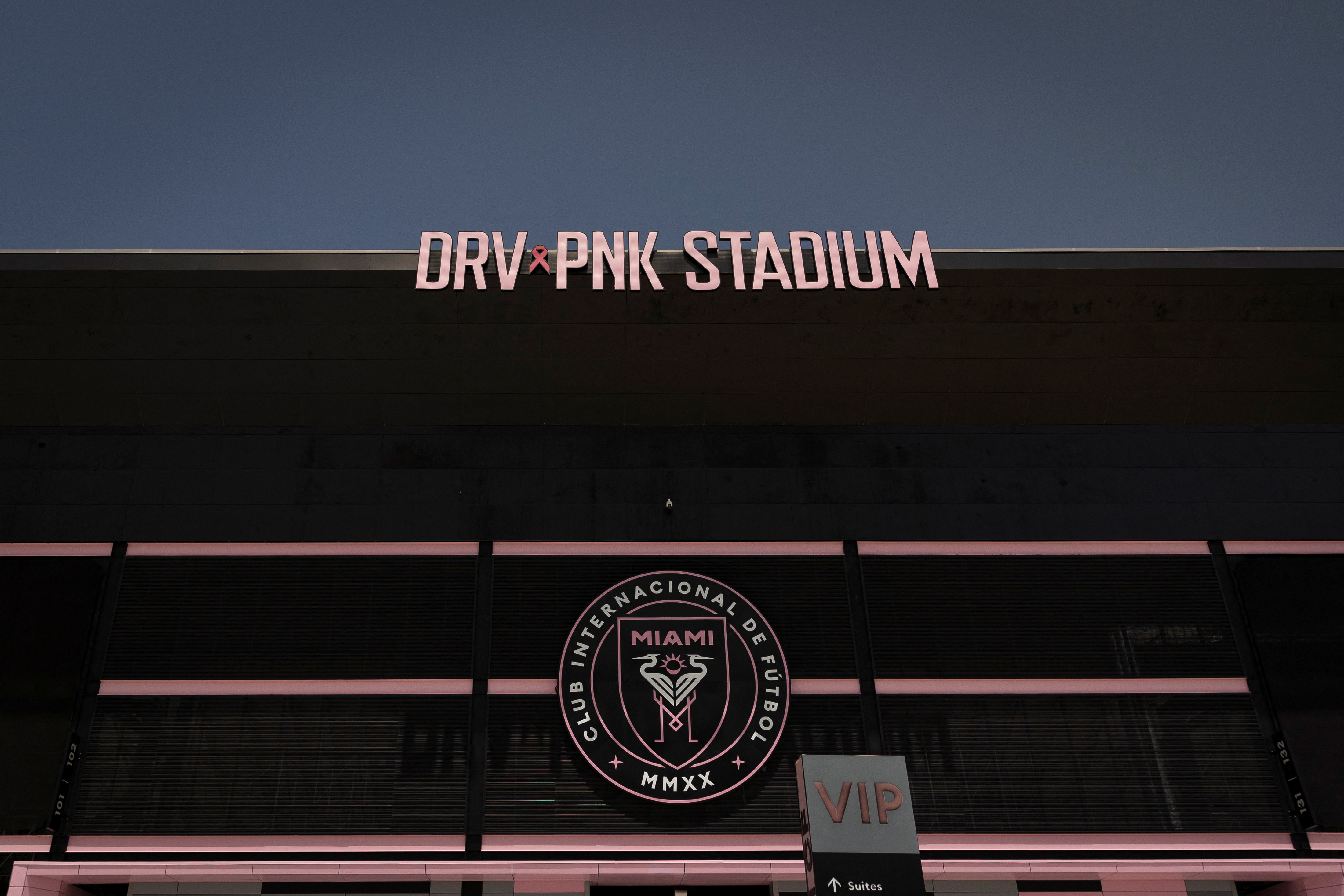 Supporters of Argentinian soccer player Leo Messi gather outside the Inter Miami DRV Pnk Stadium, in Fort Lauderdale