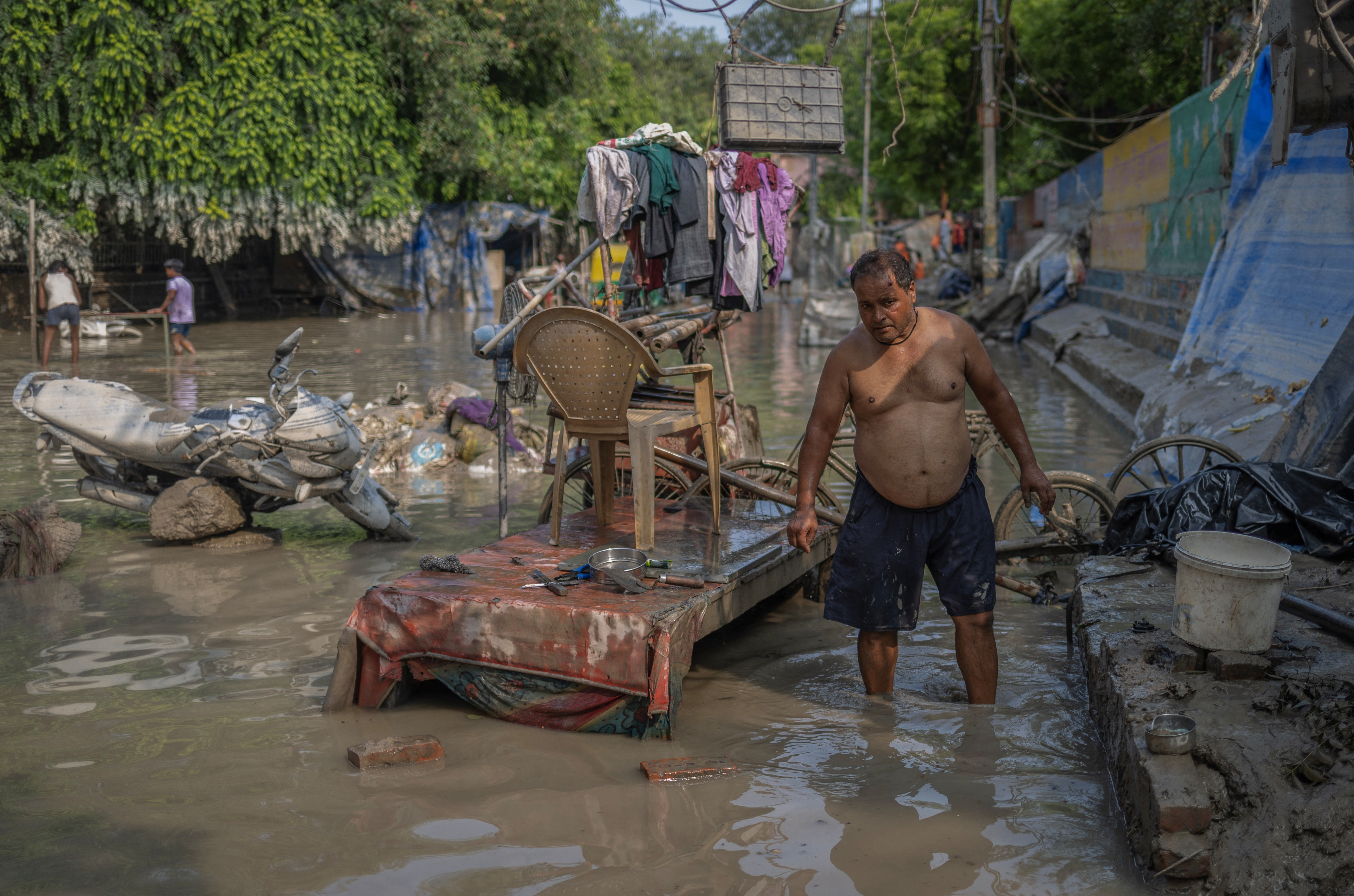 High water level of river Yamuna after monsoon rains in New Delhi