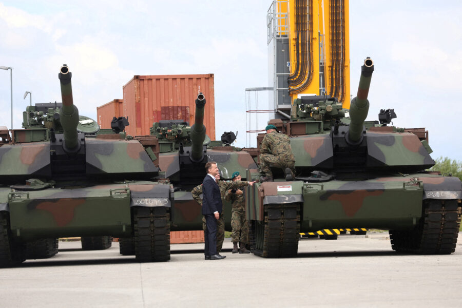 FILE PHOTO: Delivery of the first company of U.S.-made Abrams M1A1 tanks to arrive in Poland