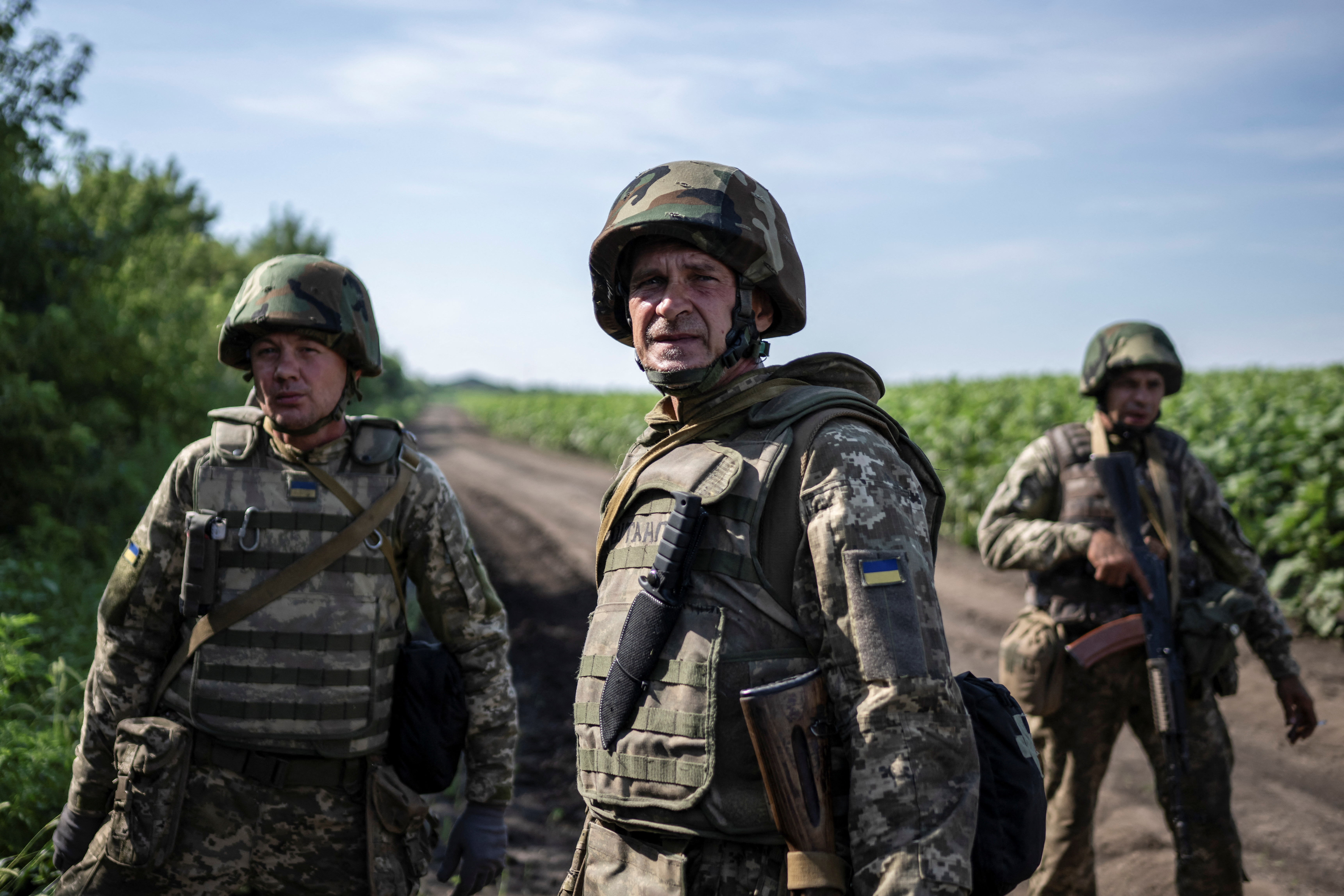 Ukrainian marines attend military drills near a frontline in Donetsk region