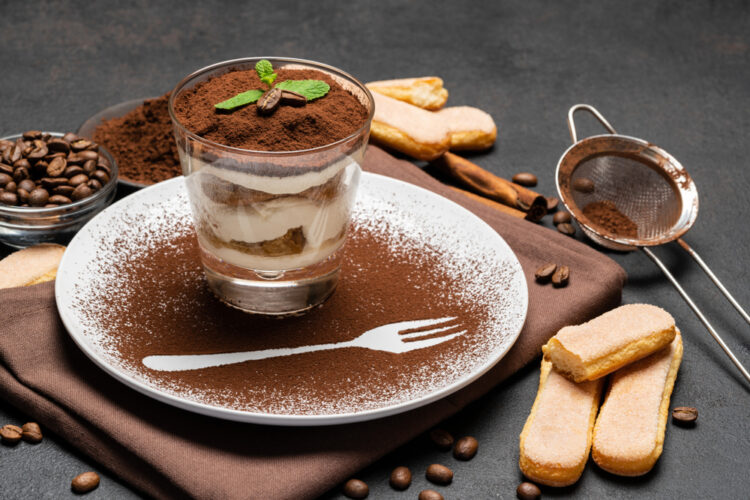 Classic,Tiramisu,Dessert,In,A,Glass,And,Cup,Of,Coffee