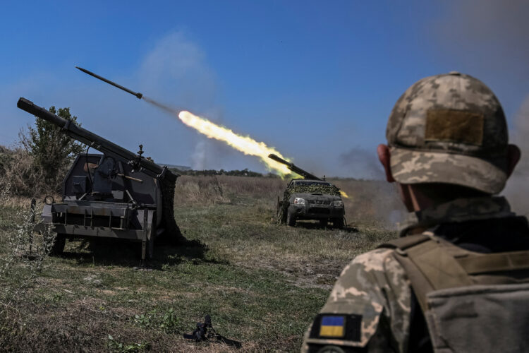 Ukrainian servicemen fire small MLRS toward Russian troops near a front line in Zaporizhzhia region
