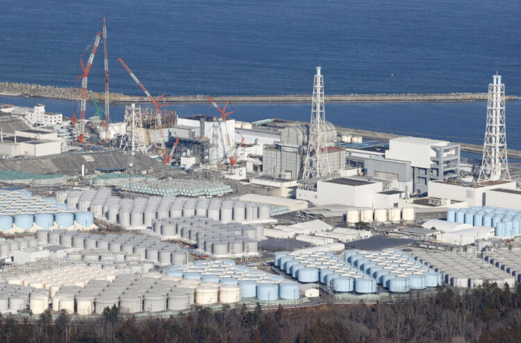 An aerial view shows the storage tanks for treated water at the tsunami-crippled Fukushima Daiichi nuclear power plant in Okuma town, Fukushima, Japan