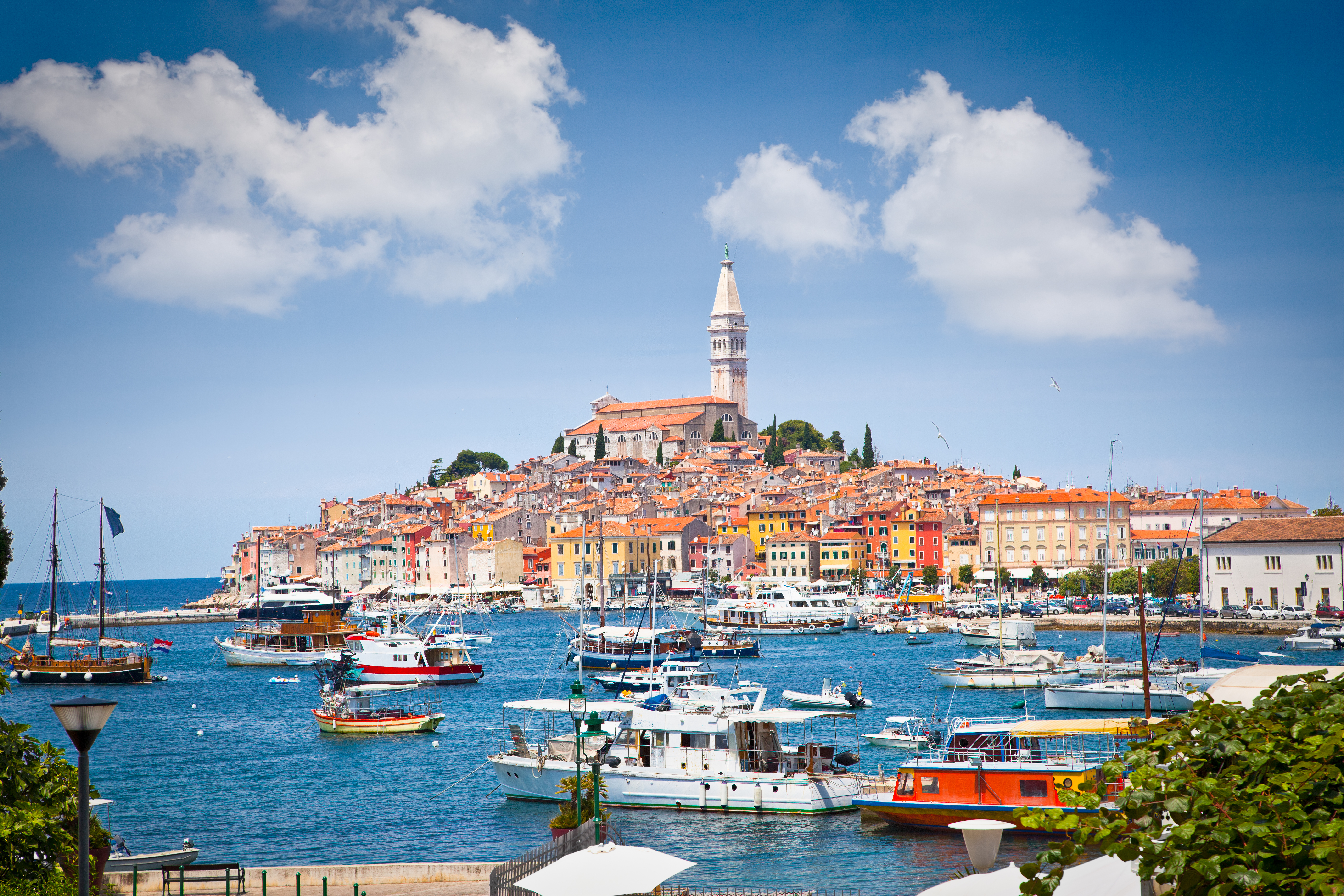 Panoramic,View,On,Old,Town,Rovinj,From,Harbor.,Istria,Peninsula,
