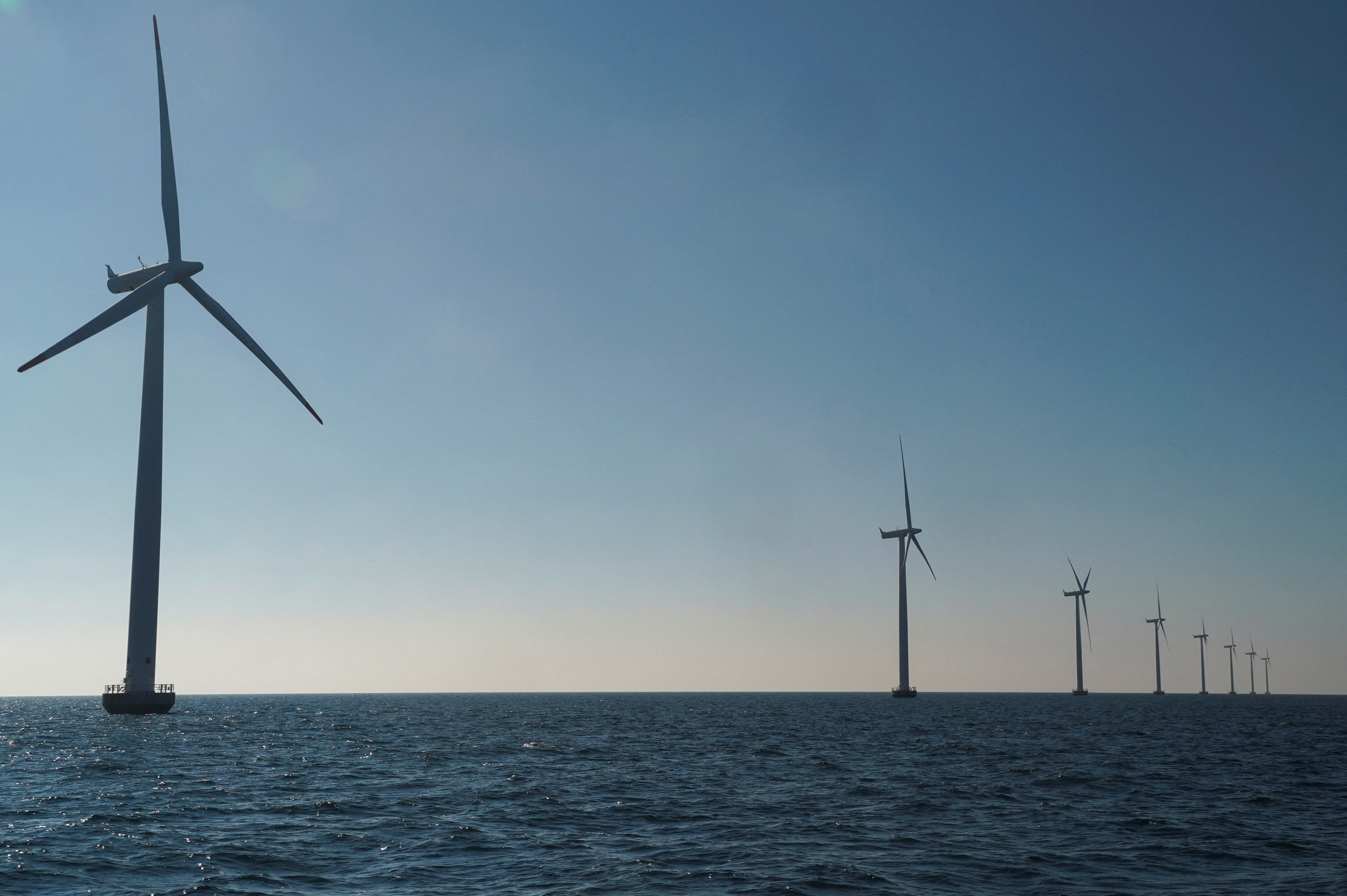 A view of the turbines at Orsted's offshore wind farm near Nysted