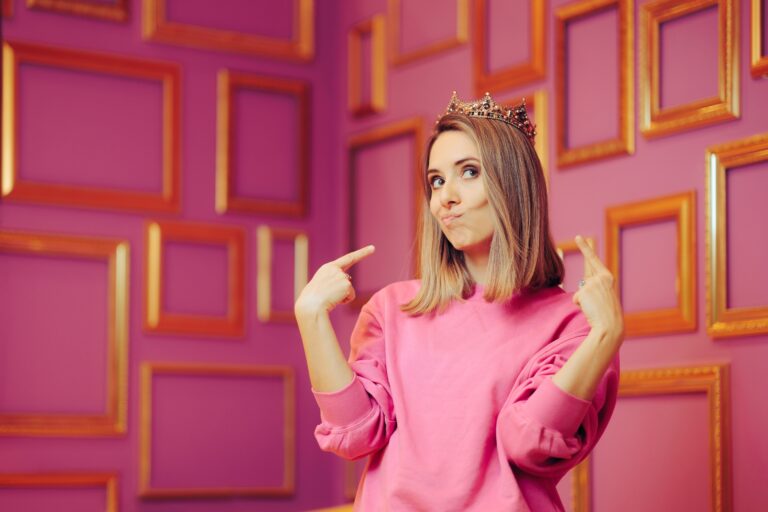 Vain,Queen,Wearing,A,Crown,Pointing,To,Herself.,Attention,Seeker