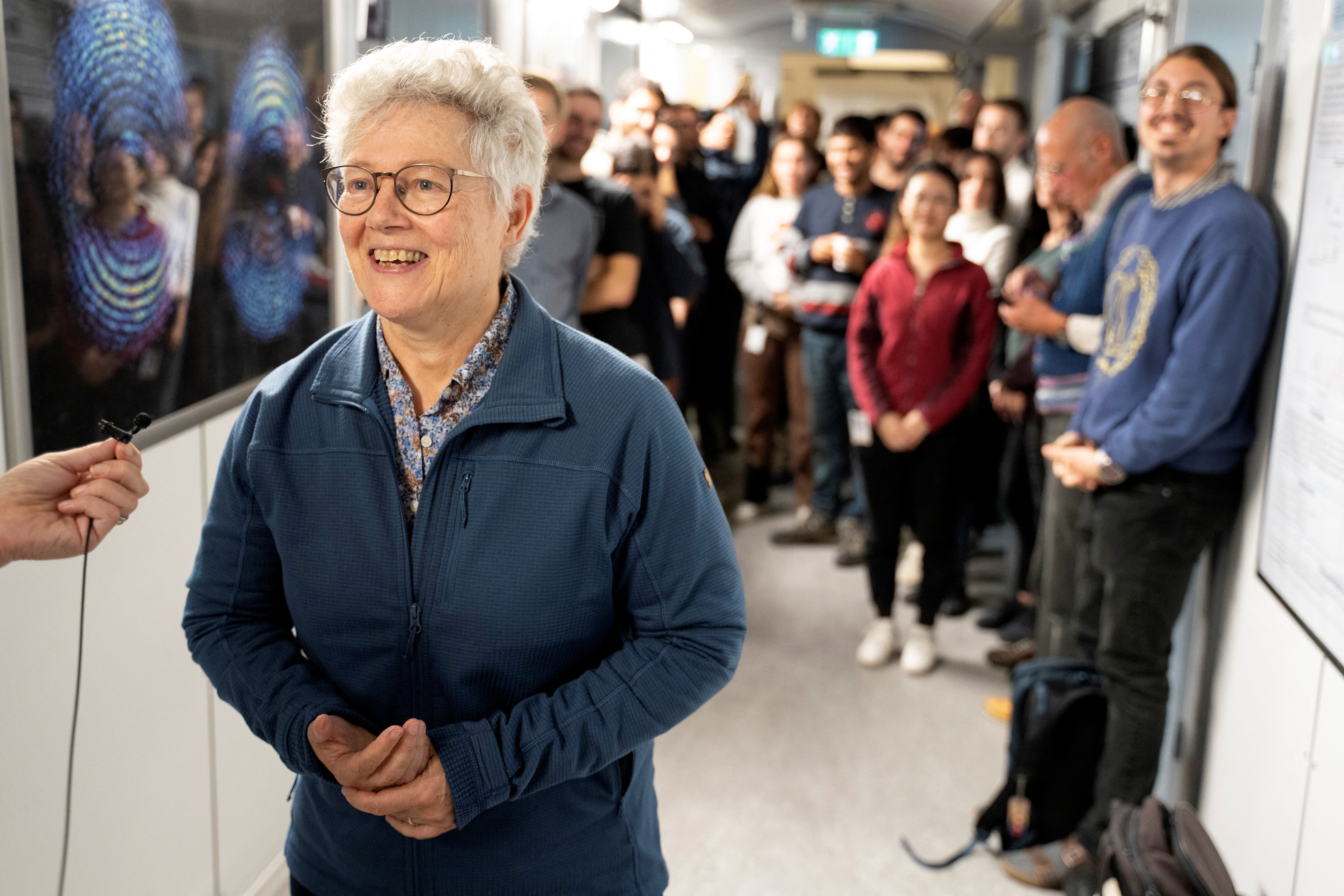 Professor Anne L'Huillier, one of this year's Nobel laureates in Physics, speaks to the media at Lund University
