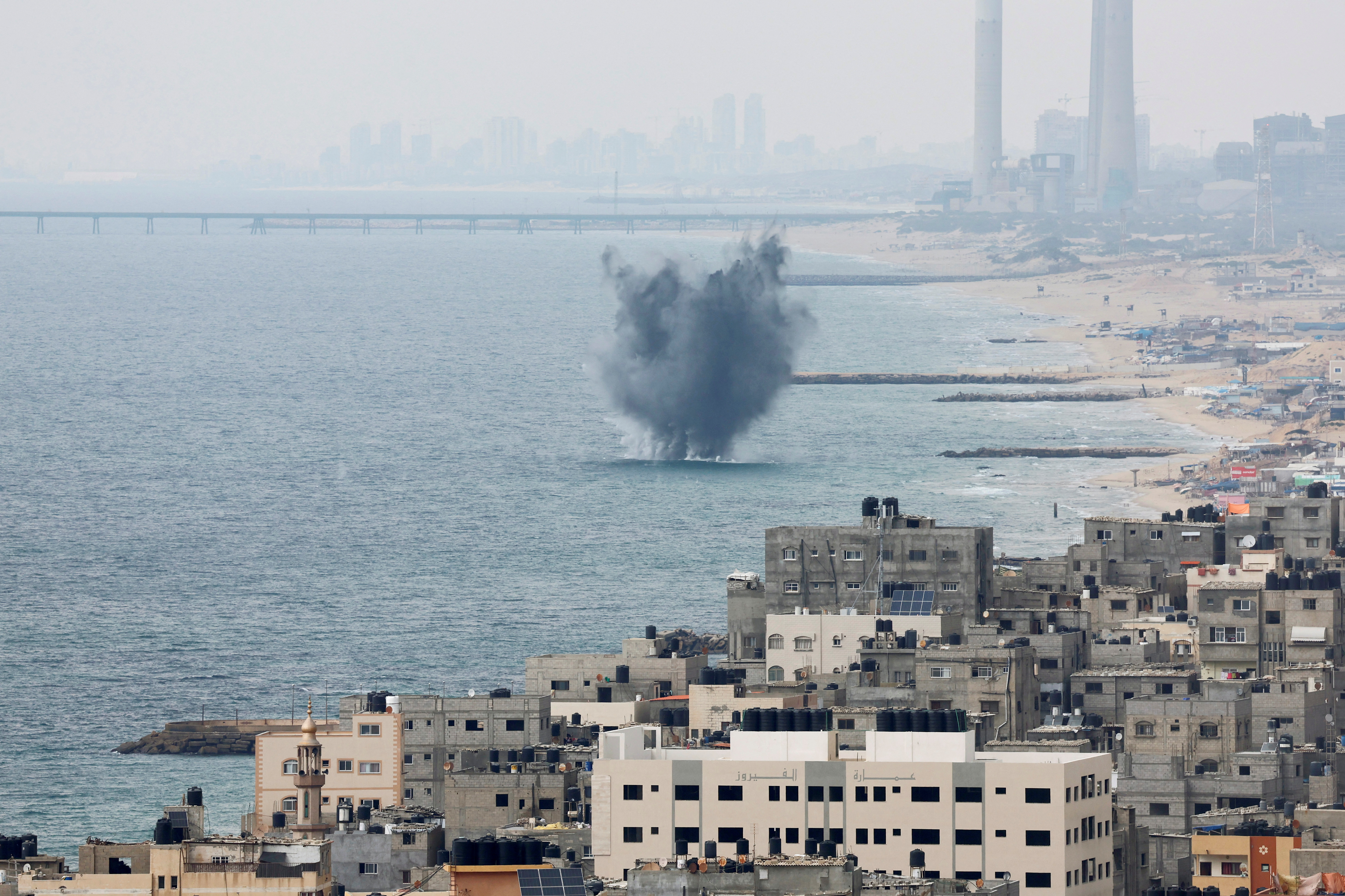 Sea water splash following Israeli strikes in Gaza
