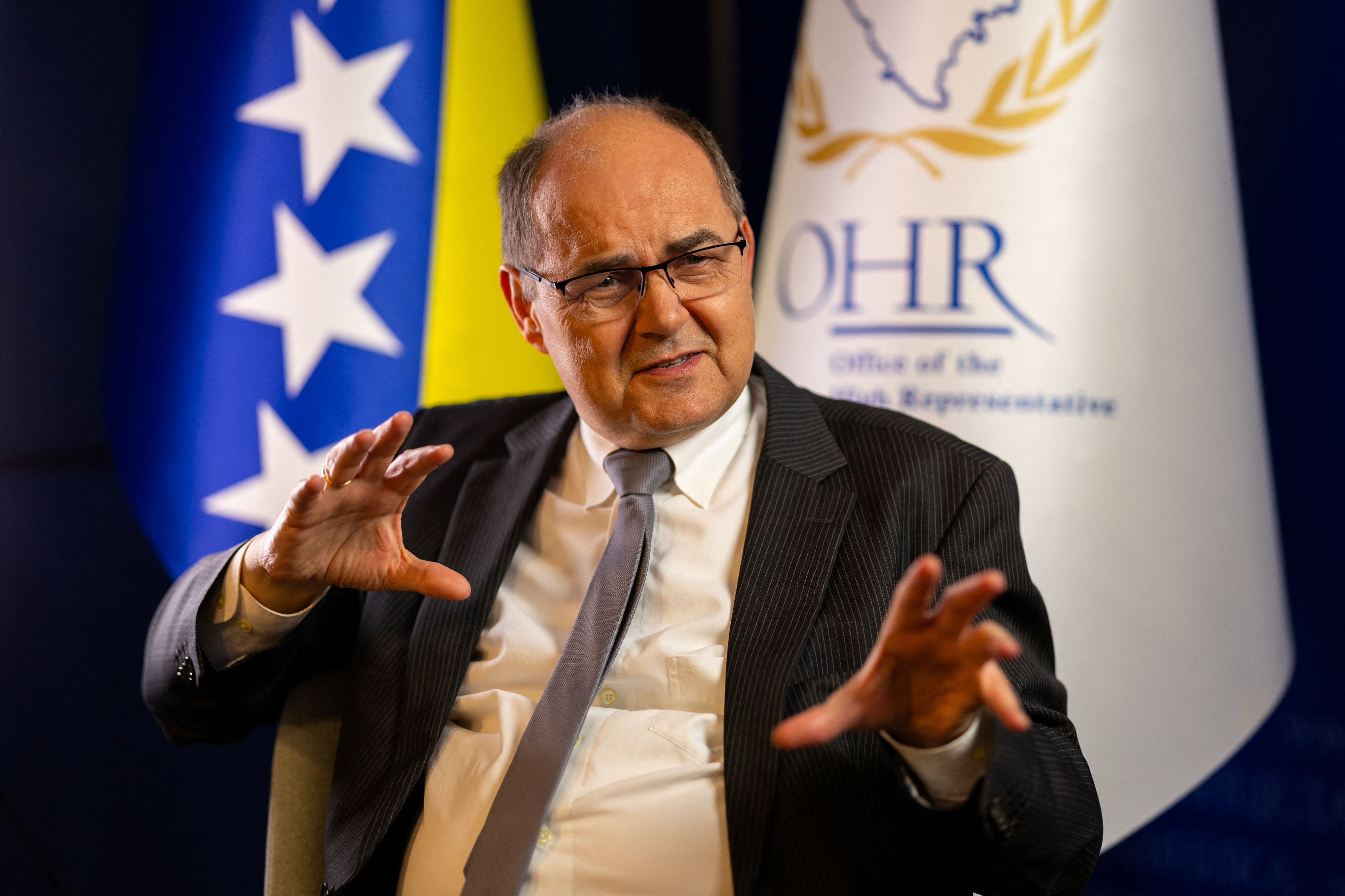 Bosnia's international High Representative Christian Schmidt during the interview for Reuters in Sarajevo