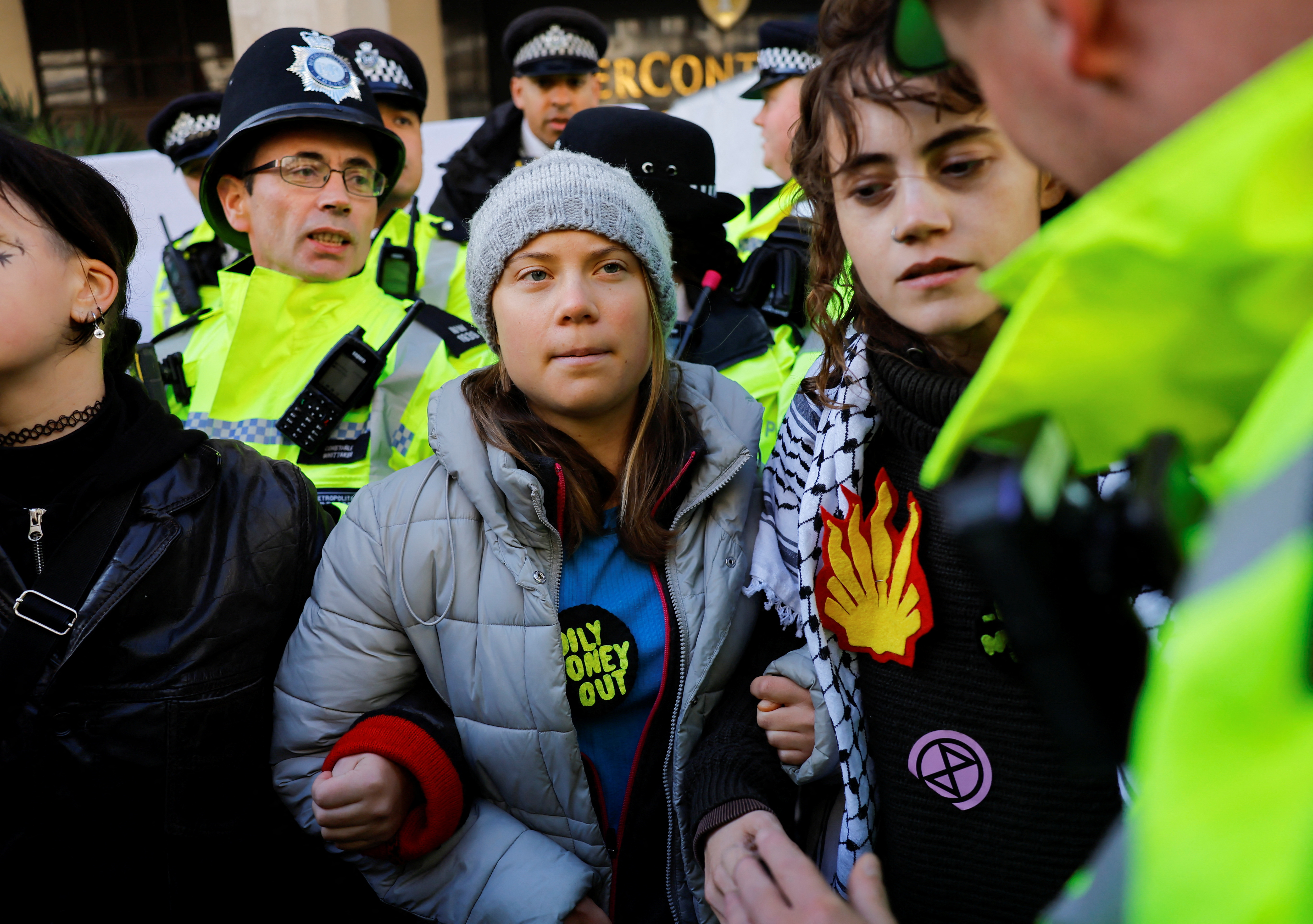 Swedish climate campaigner Greta Thunberg attends an Oily Money Out and Fossil Free London protest in London