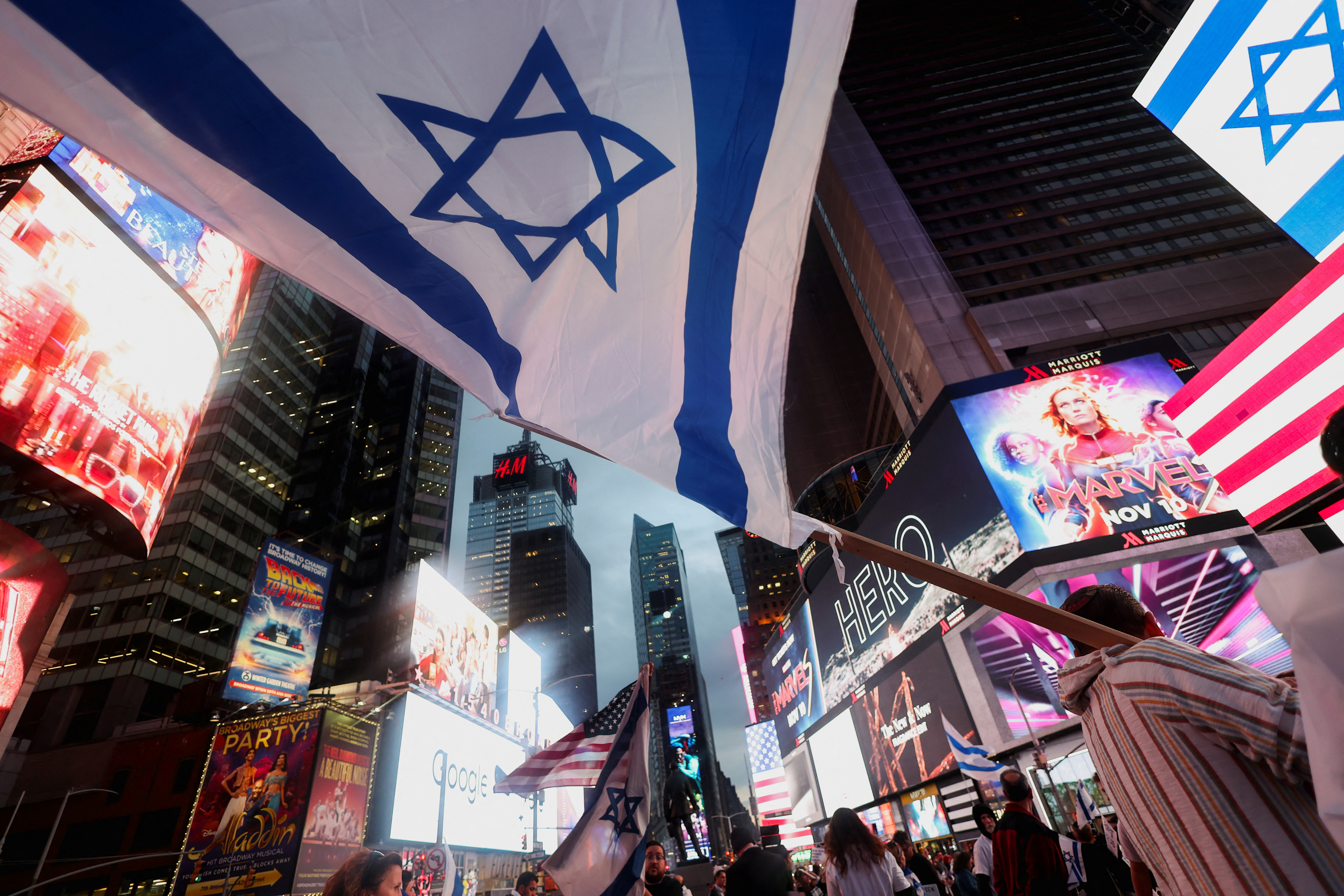 People attend a demonstration to express solidarity with Israel, in New York City