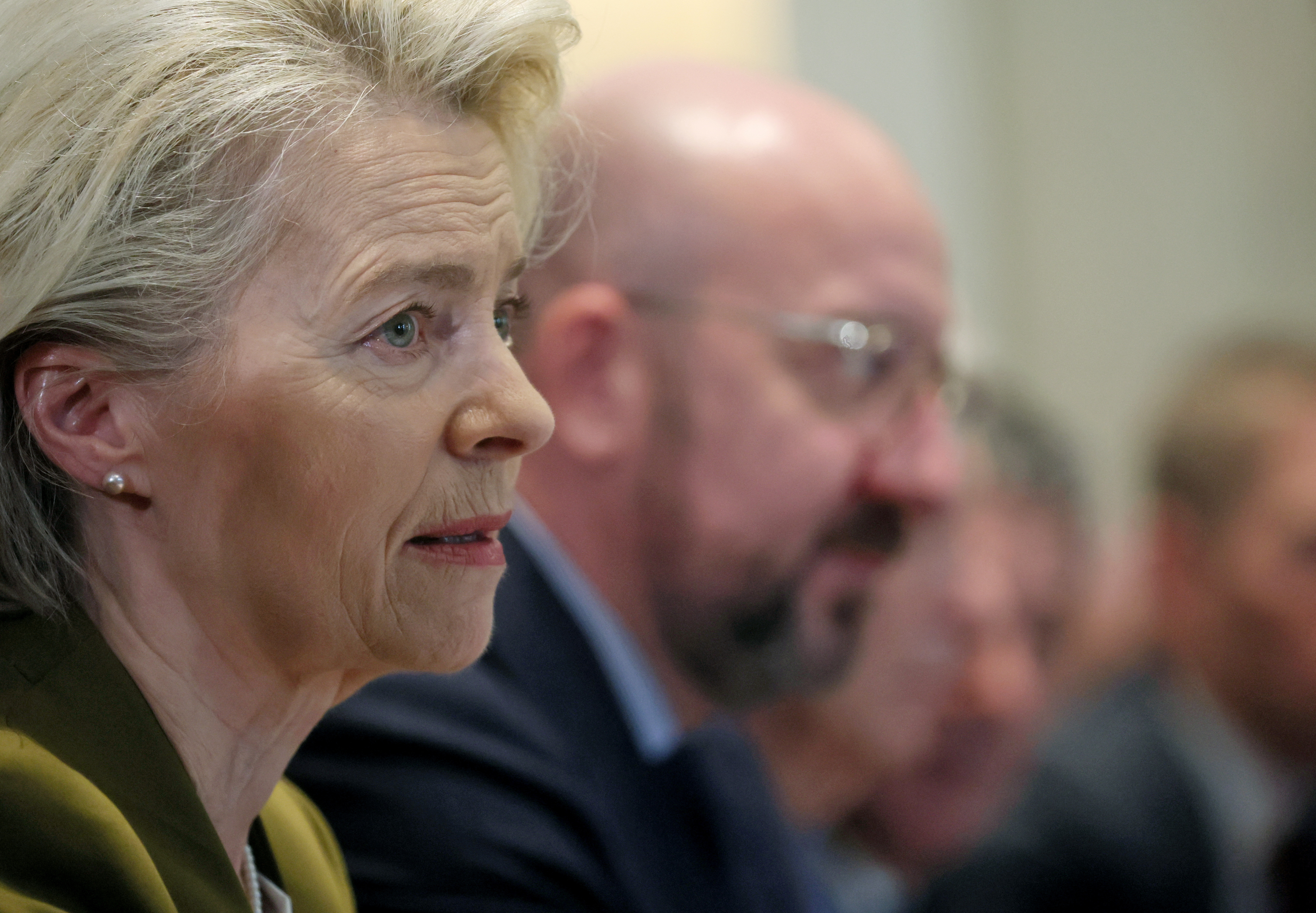 U.S. President Biden holds a trilateral meeting with President of the European Council Charles Michel and European Commission President Ursula von der Leyen at the White House in Washington