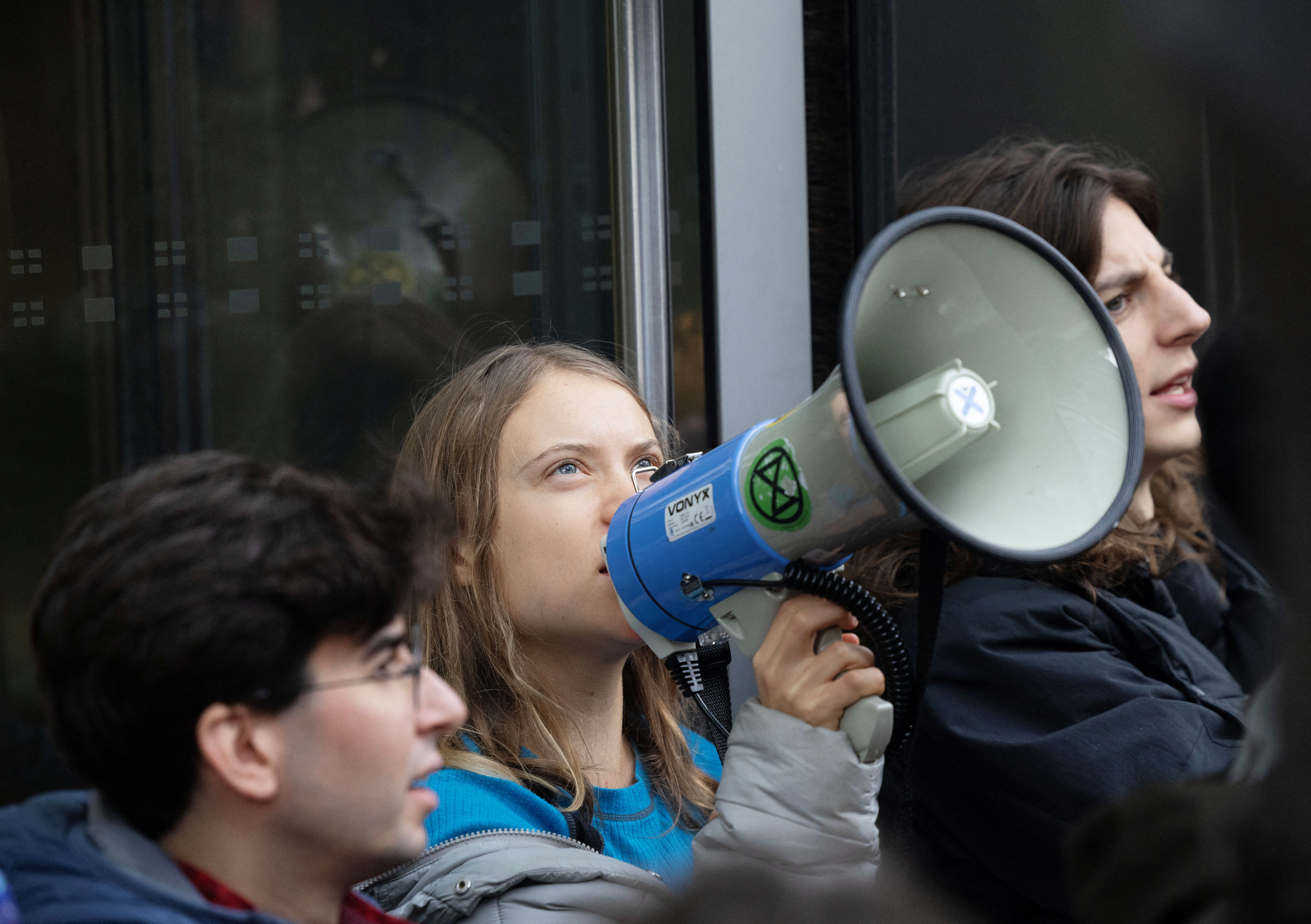 'Oily Money Out' protest against fossil fuel companies outside Barclays Bank in London