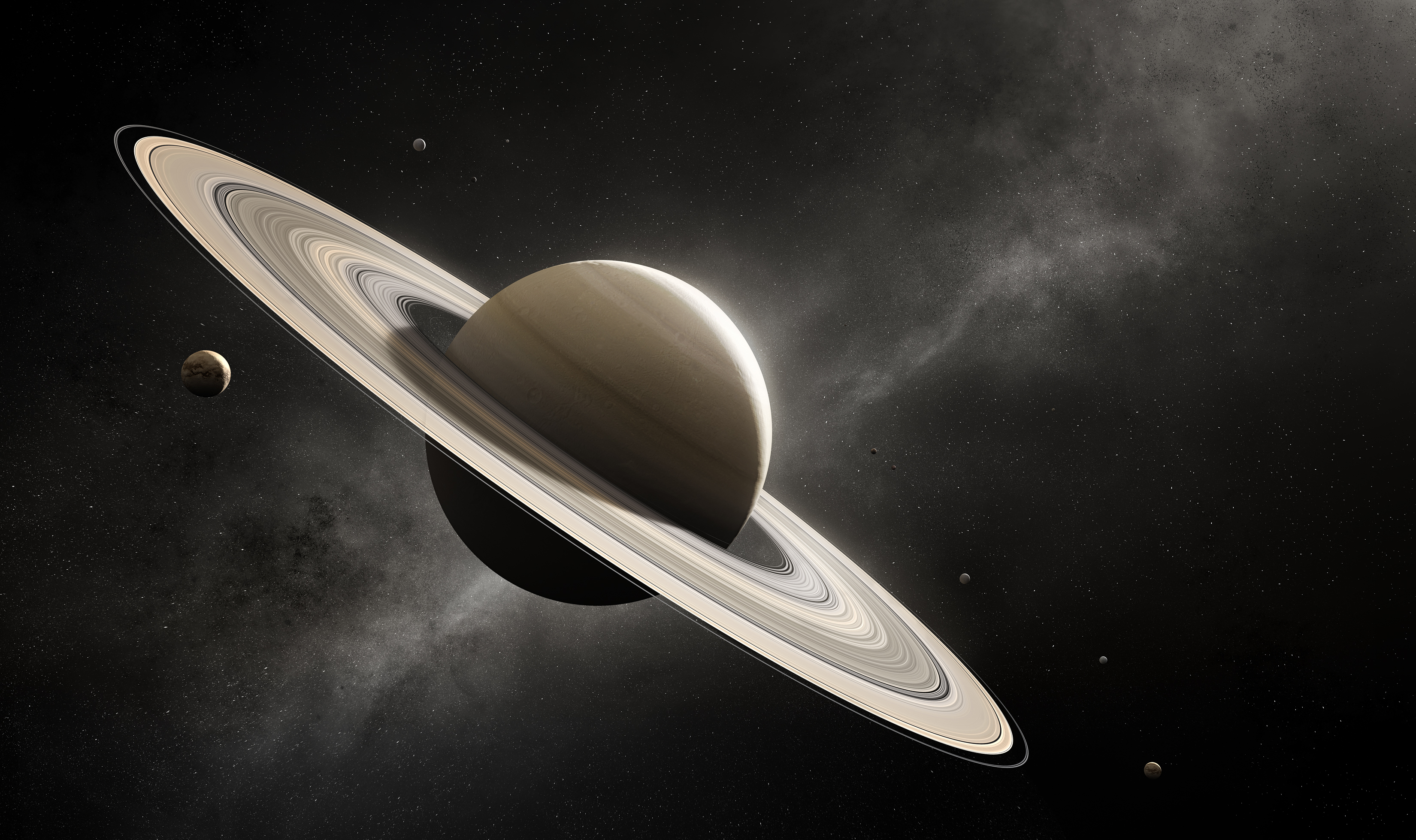 Planet,Saturn,In,Deep,Space,With,Major,Moons,According,To
