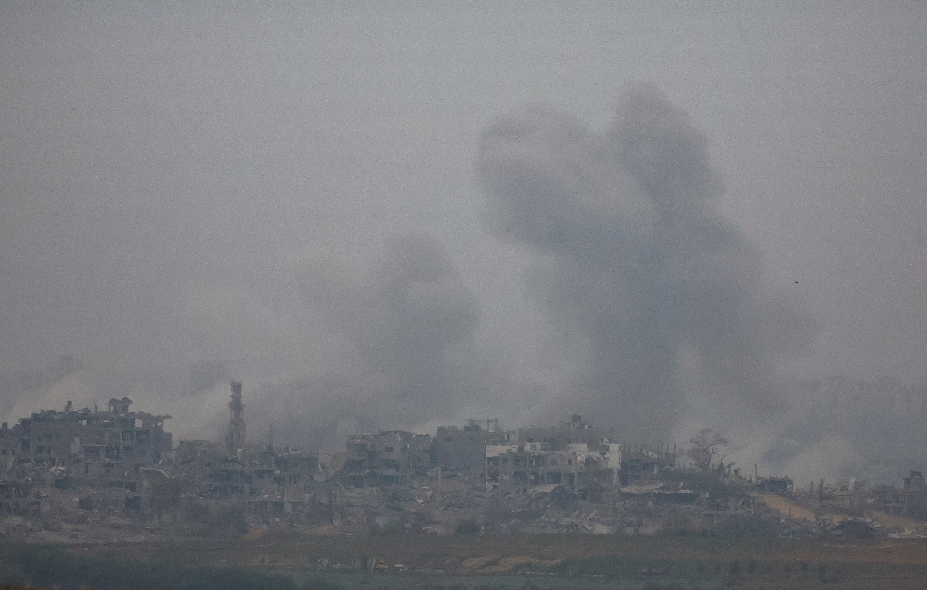 Smoke rises from Gaza, as seen from southern Israel