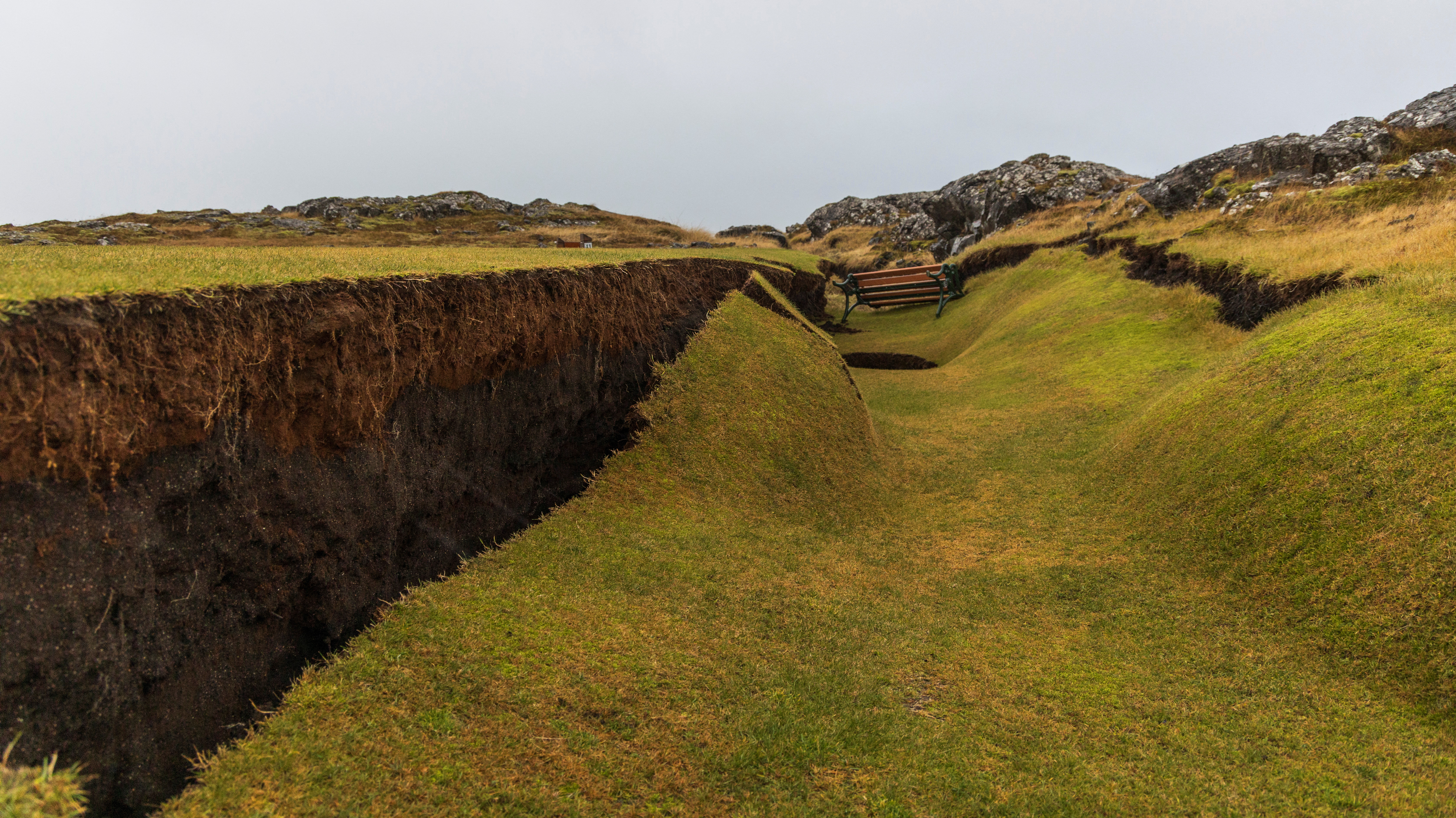 A general view of damage due to volcanic activity at a golf course, in Grindavik