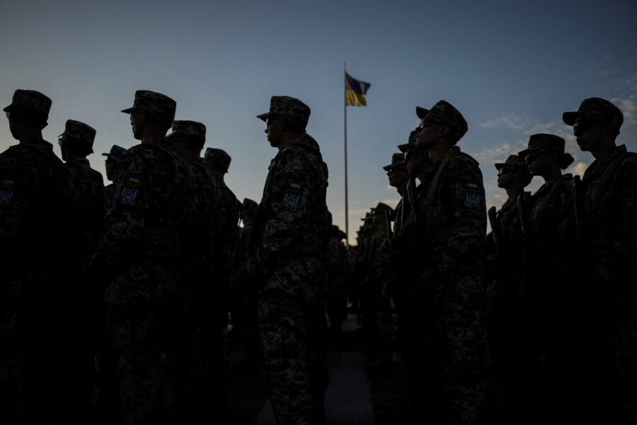 FILE PHOTO: Cadets of Military Institute of Taras Shevchenko National University take part in a swearing-in ceremony in Kyiv