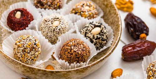 Healthy energy balls made of dried fruits and nuts. Healthy food. High quality photo