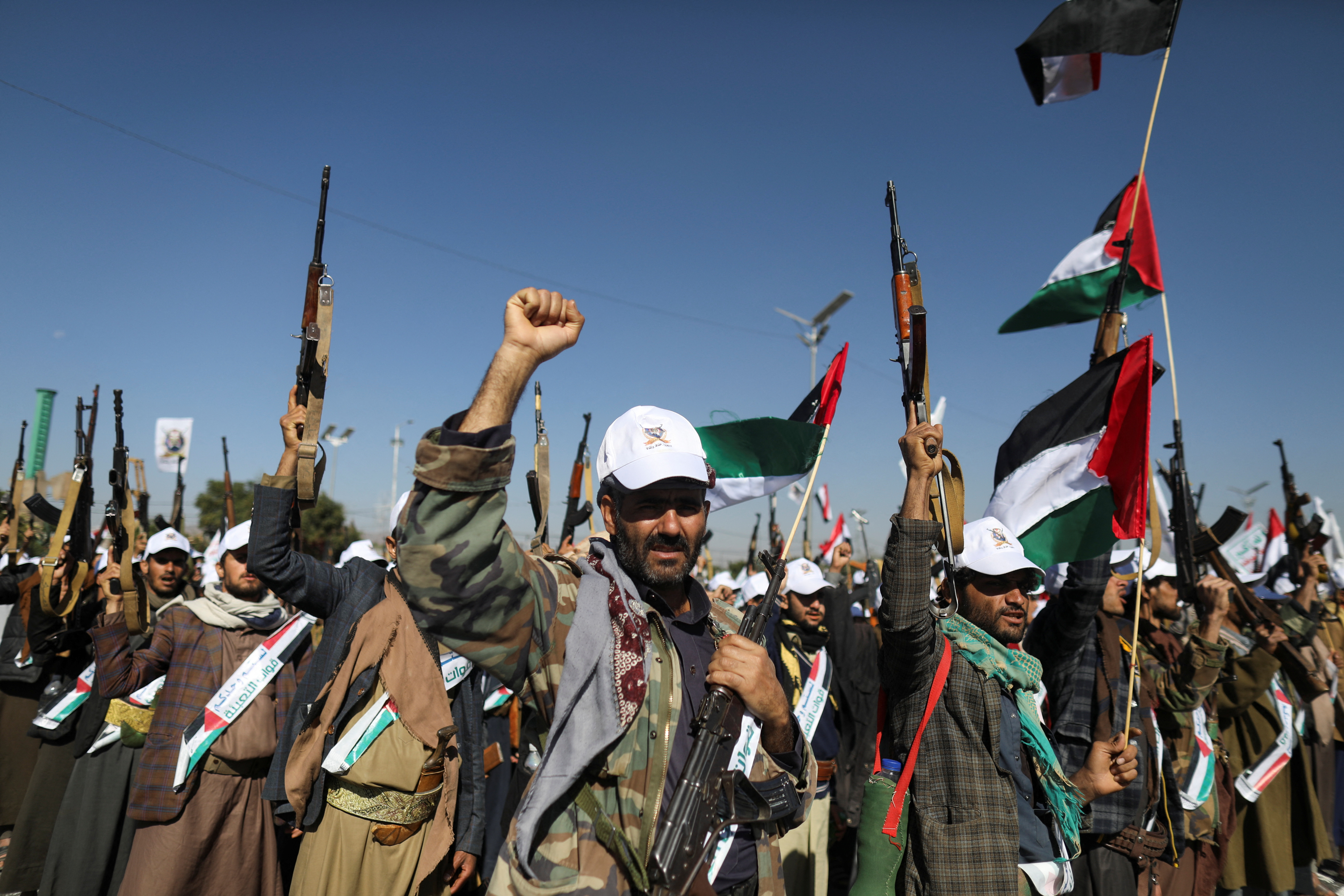 Parade for new recruits whom Houthis say to send to Gaza