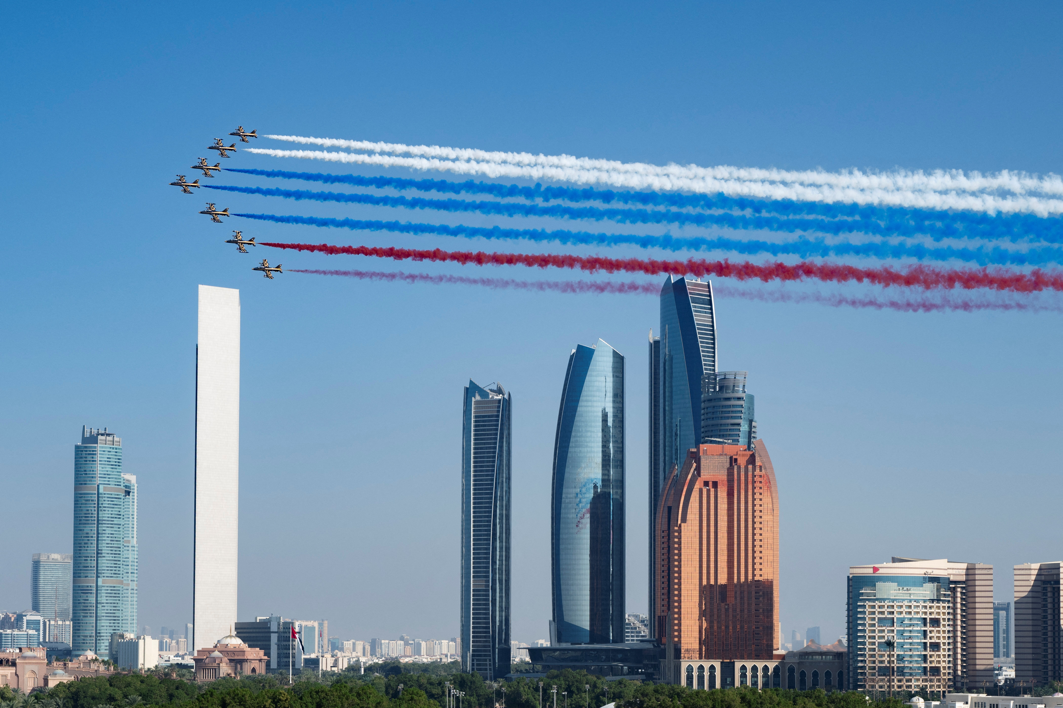 Sheikh Mohamed bin Zayed Al Nahyan, President of the United Arab Emirates hosts a state visit reception for Vladimir Putin, President of Russia at Qasr Al Watan