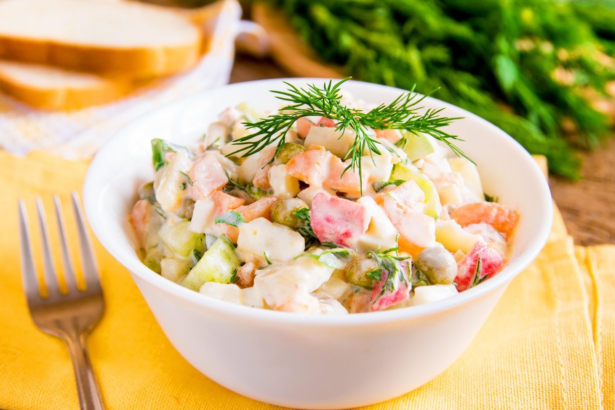 Russian salad olivier in bowl