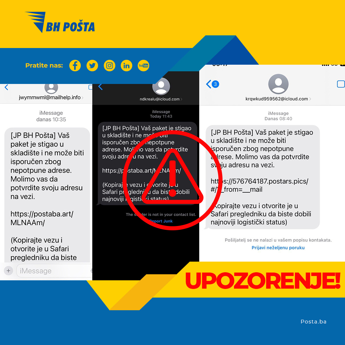 UPOZORENJE scam sms fb1