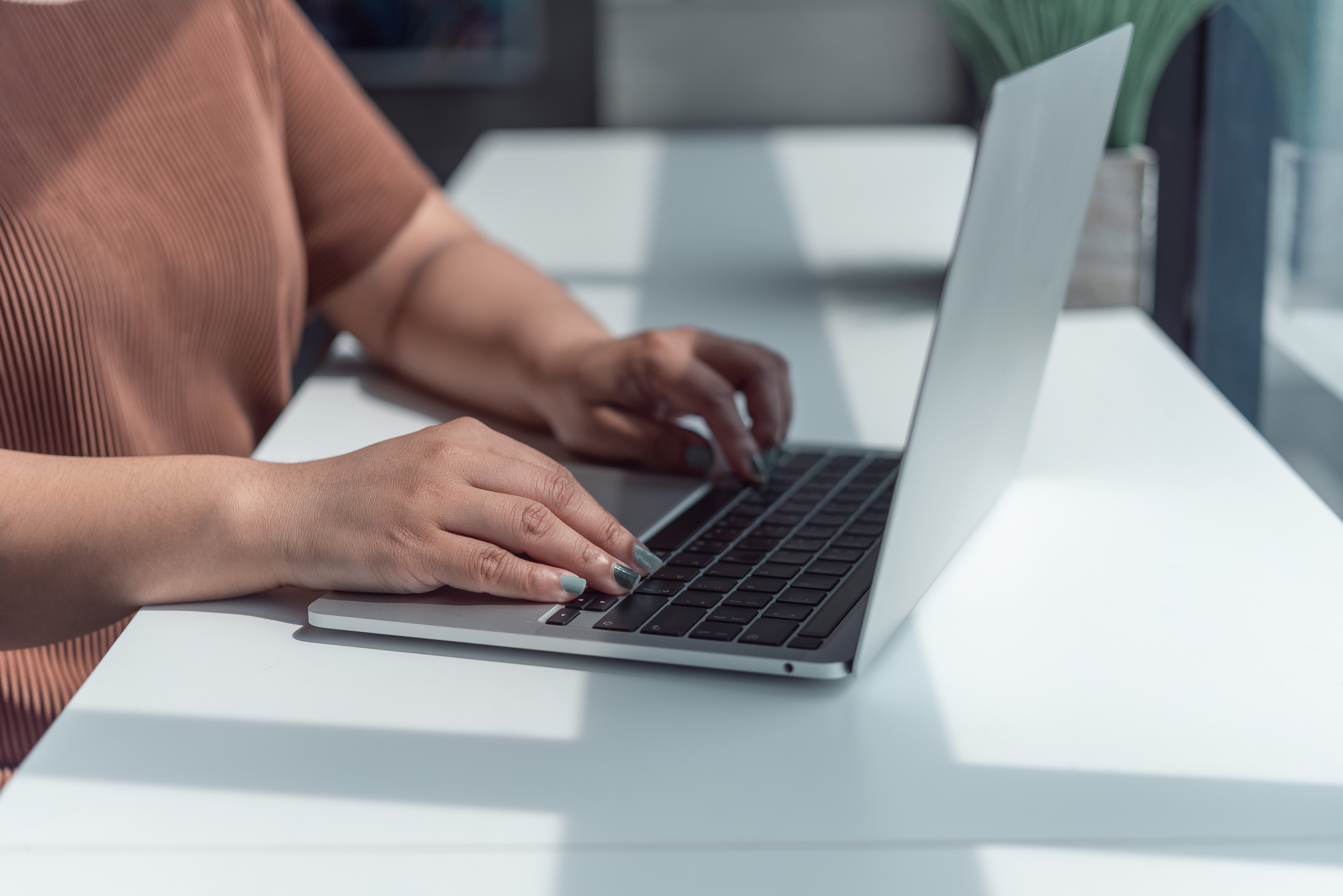 Woman Using Laptop Computer for Work Social Network and Browsing, Digital Marketing, Communication, Technology to Connect Online Concept.
