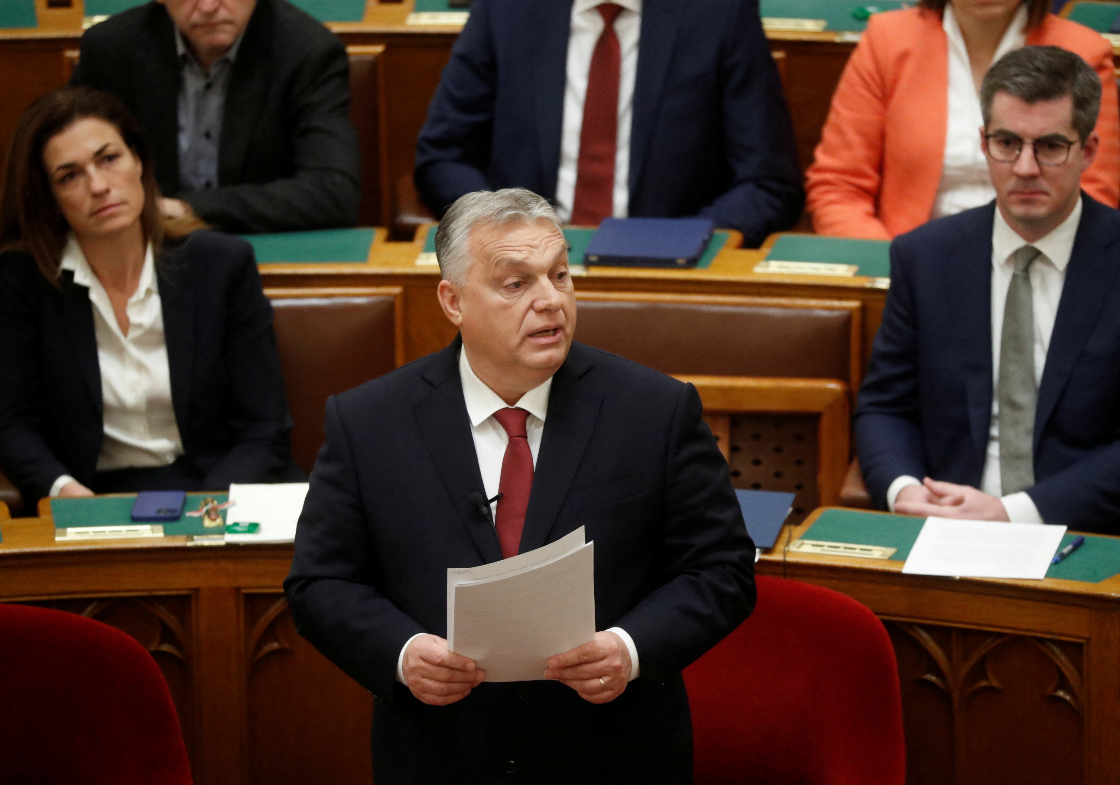 Hungarian Prime Minister Orban addresses the parliament in Budapest