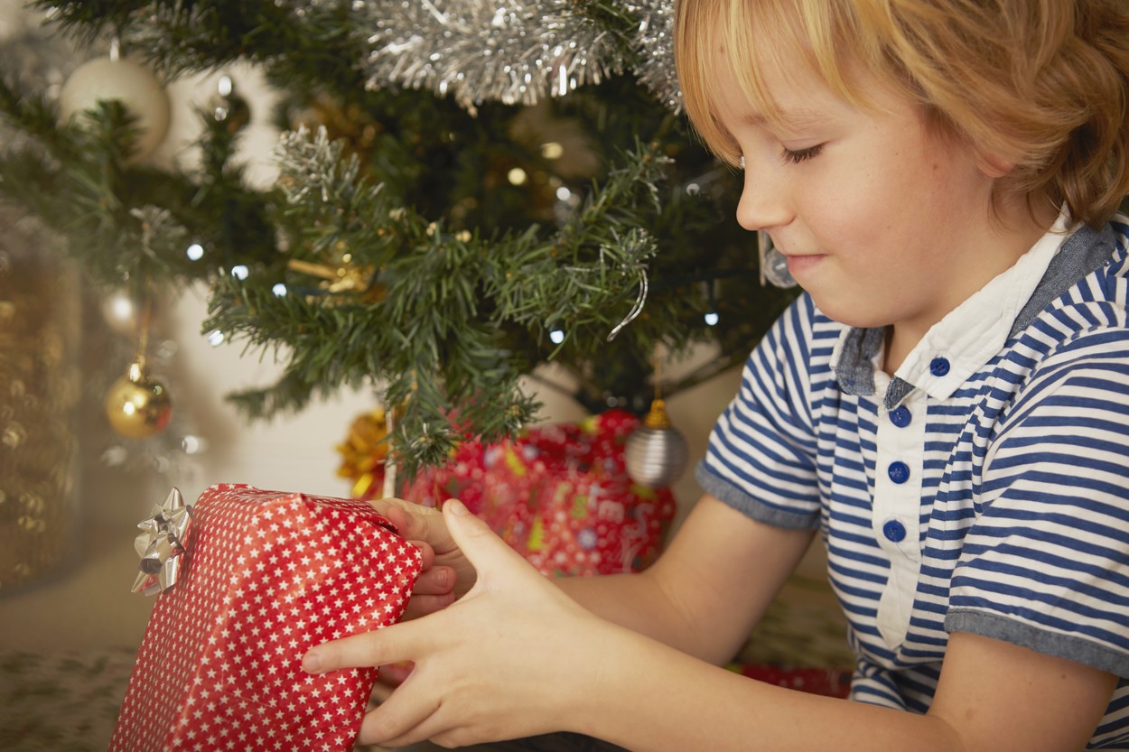 Child holding Christmas present