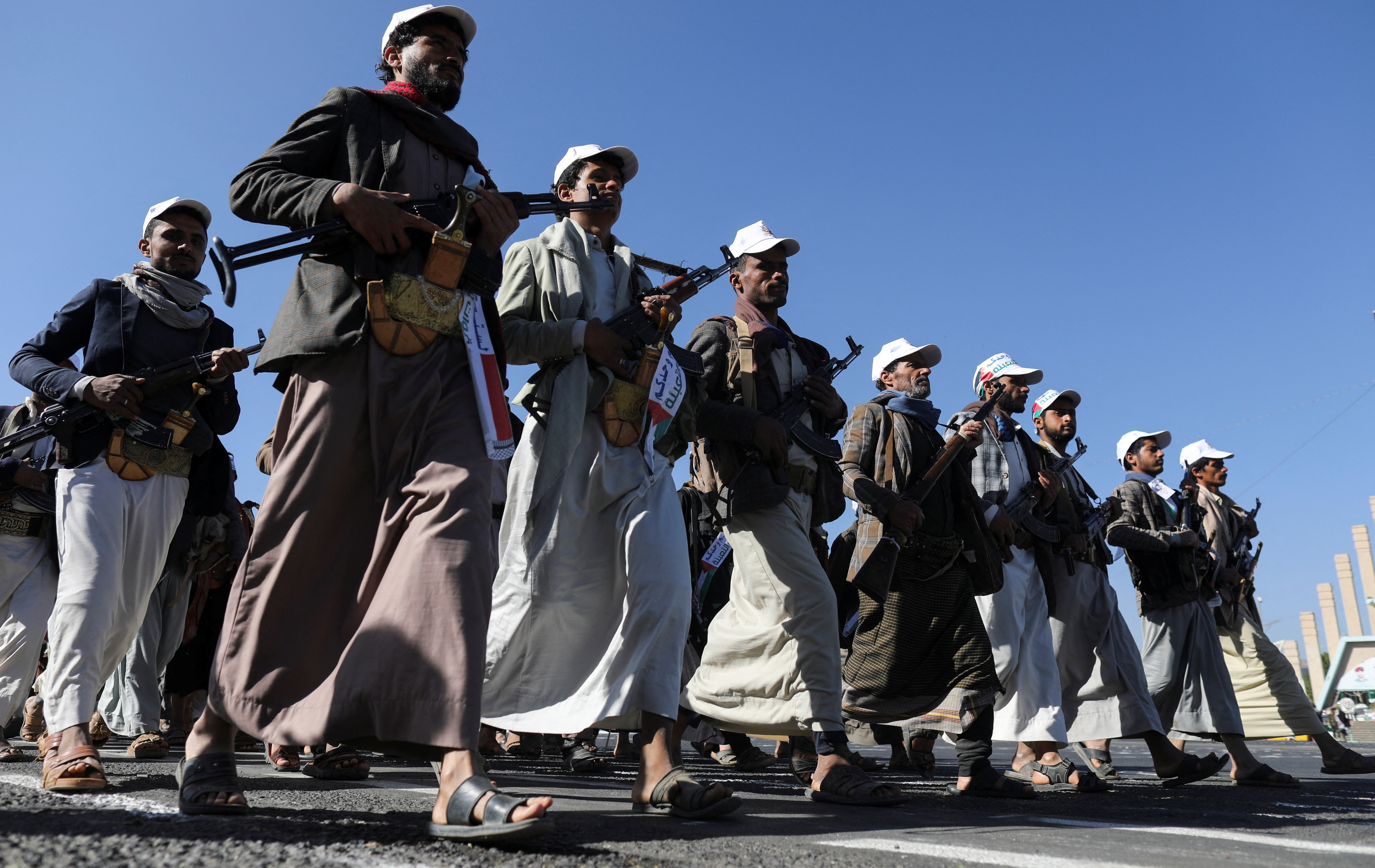 Parade for new recruits whom Houthis say to send to Gaza