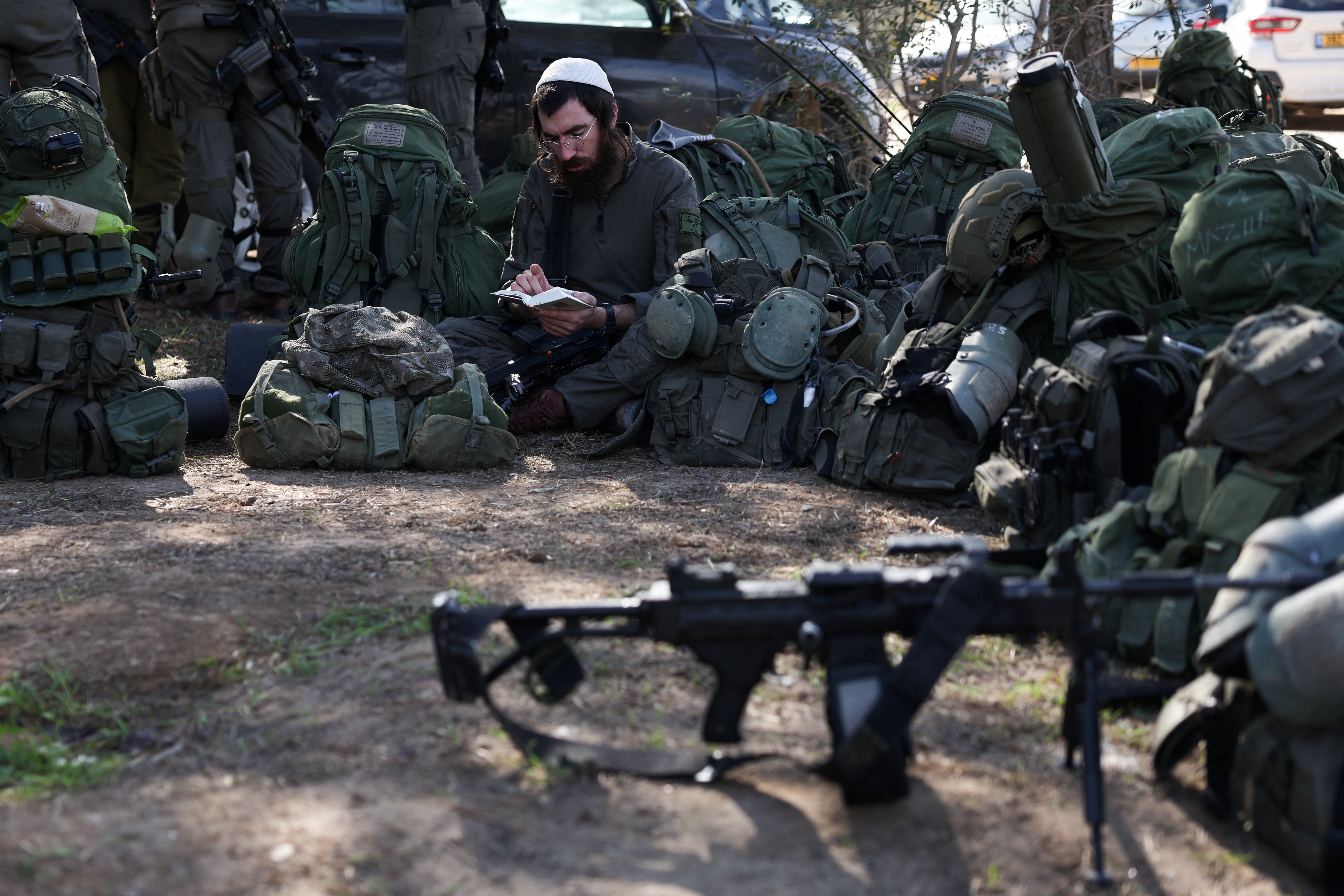 Israeli soldiers operate near the Israel-Gaza border