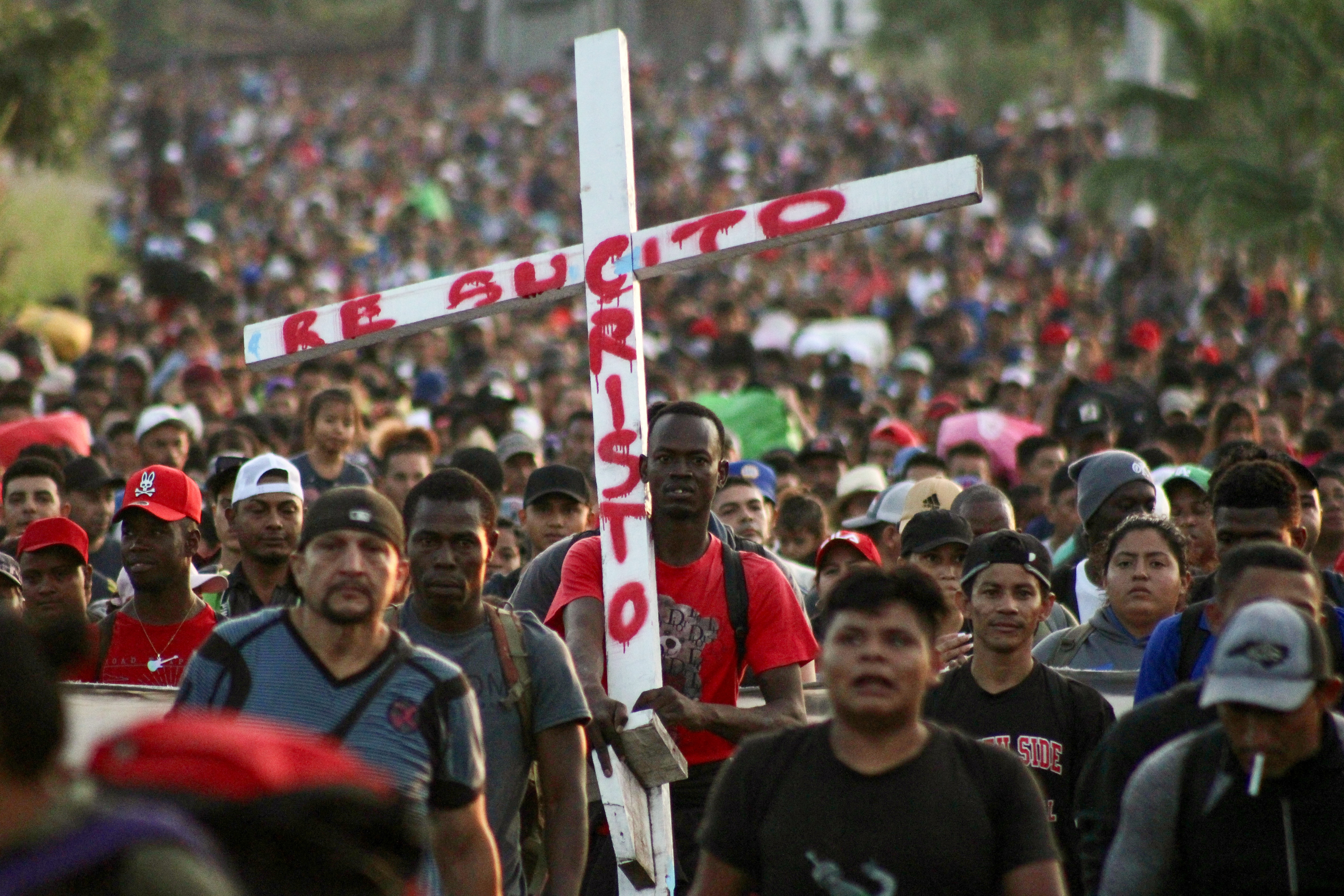 Migrants take part in a caravan to reach the U.S. border through Mexico, in Tapachula