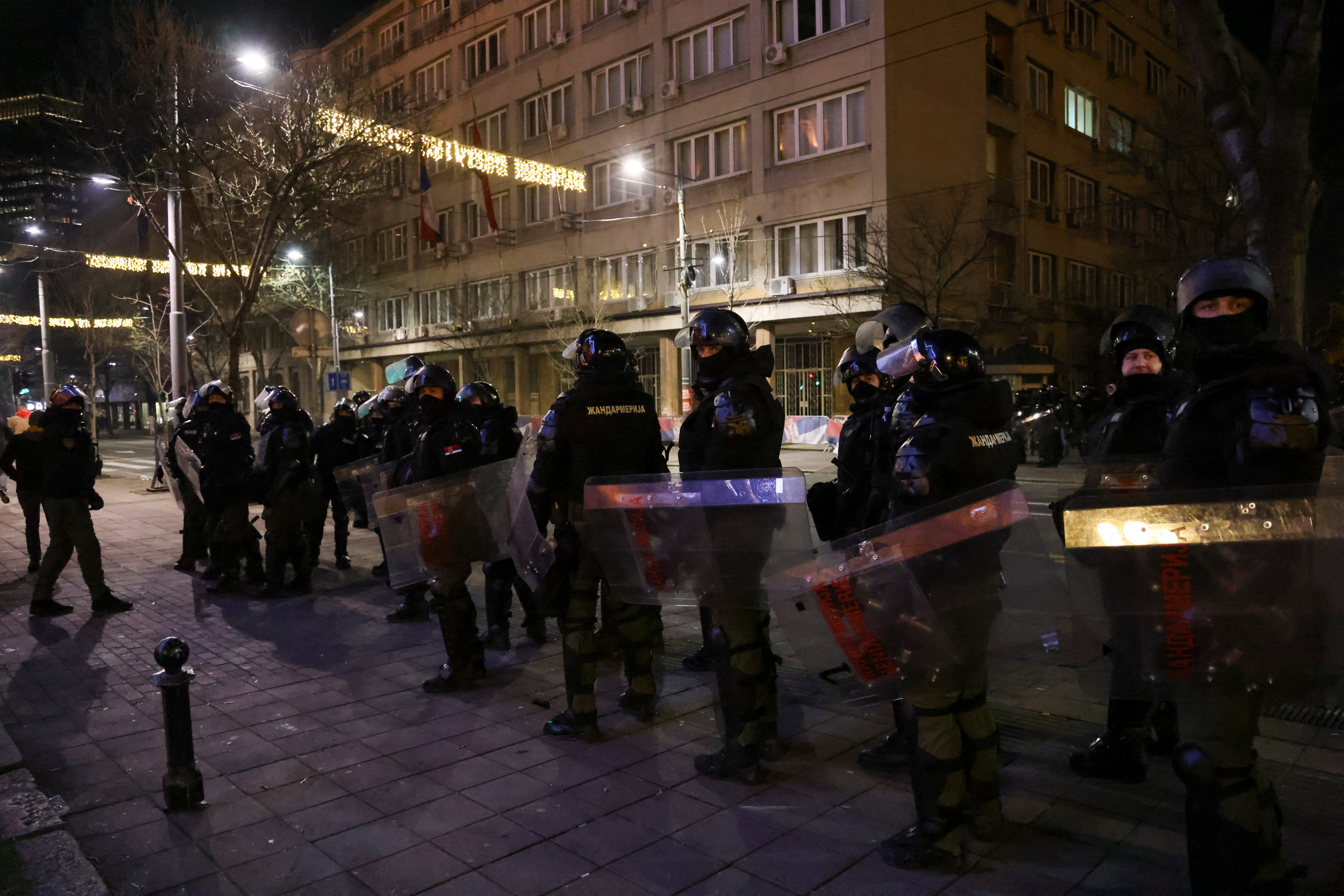 Supporters of the opposition SPN coalition protest in Belgrade