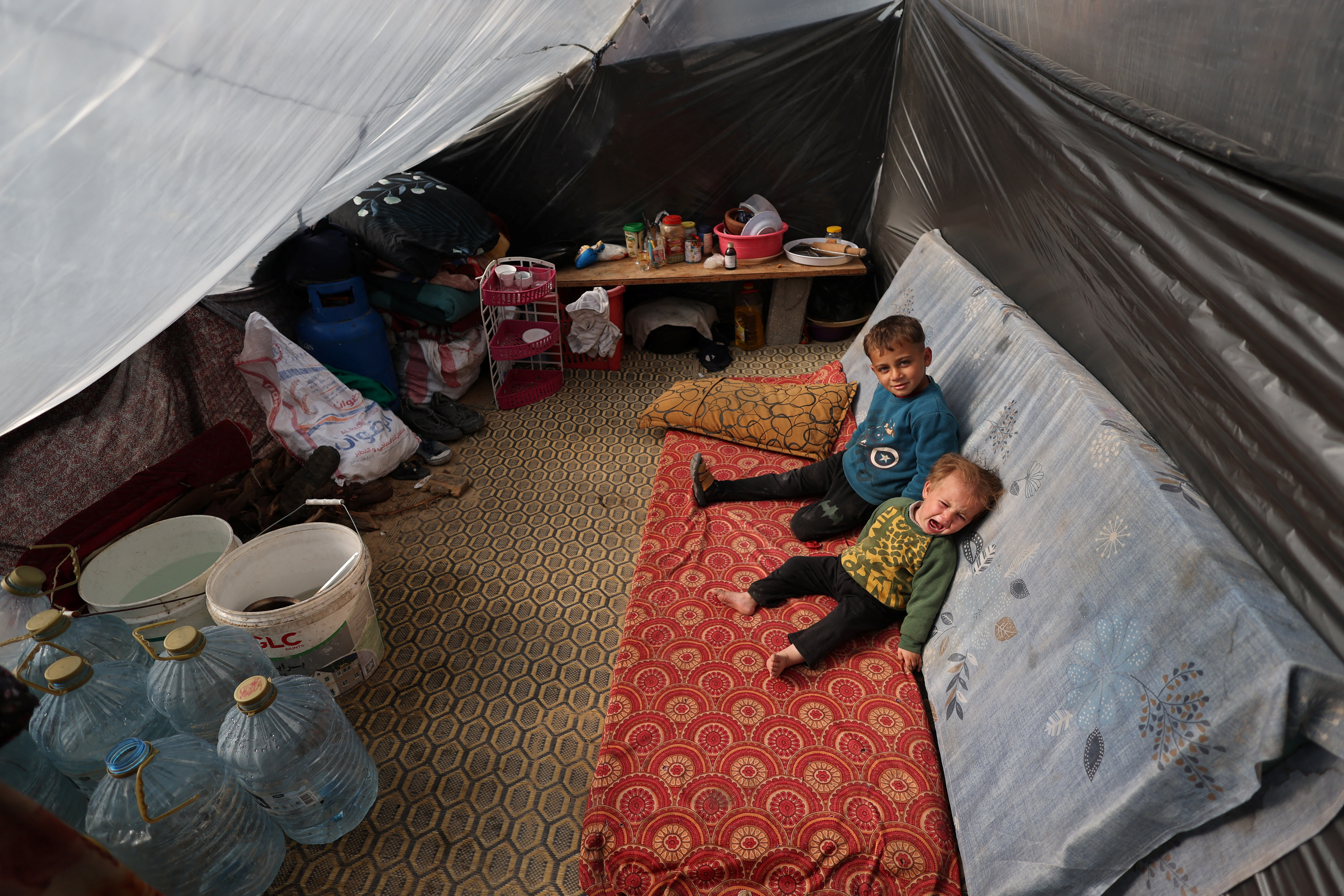 Displaced Palestinians shelter in a tent camp in Rafah, southern Gaza Strip