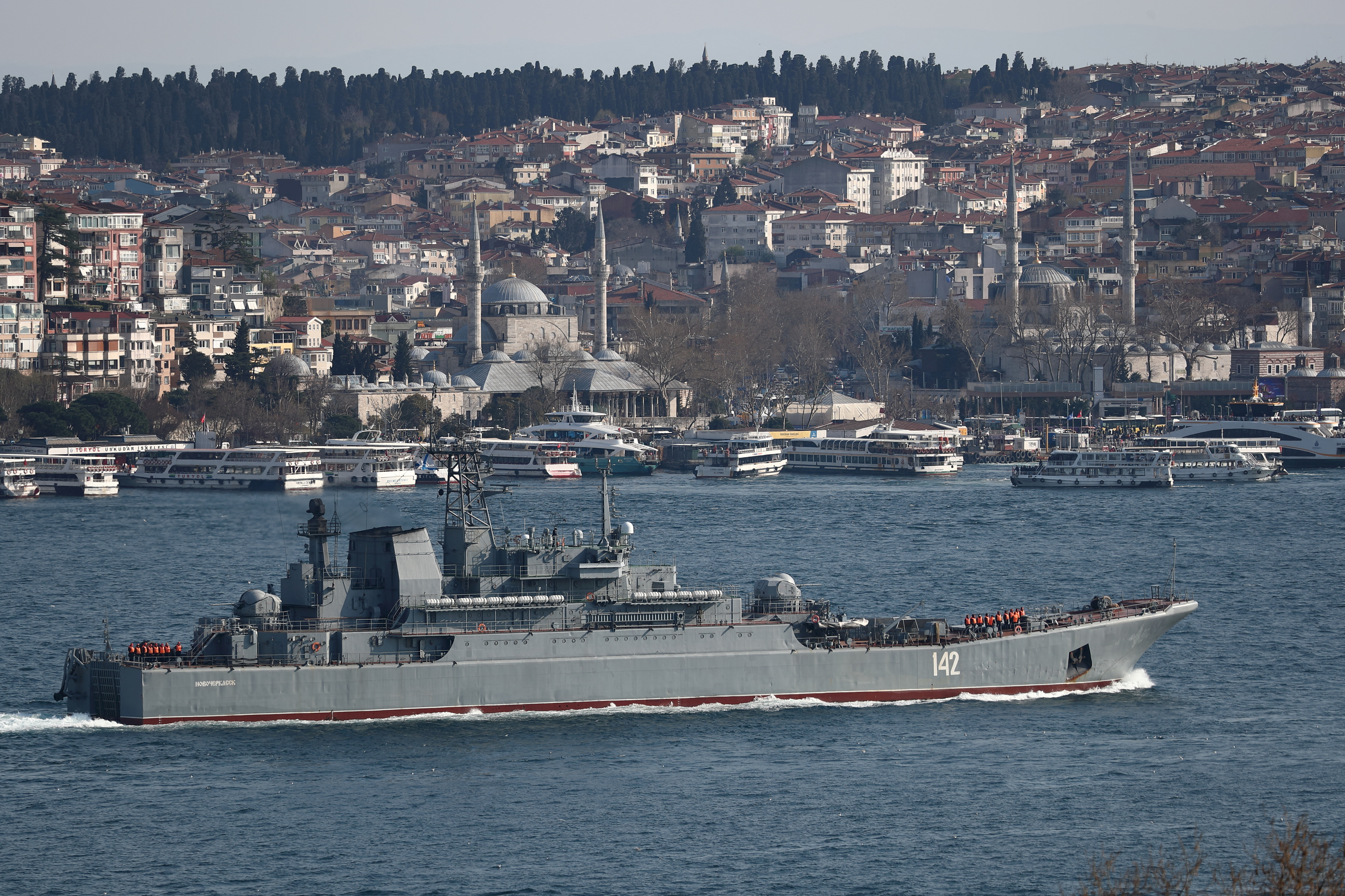 FILE PHOTO: Russian Navy's large landing ship Novocherkassk sets sail in Bosphorus