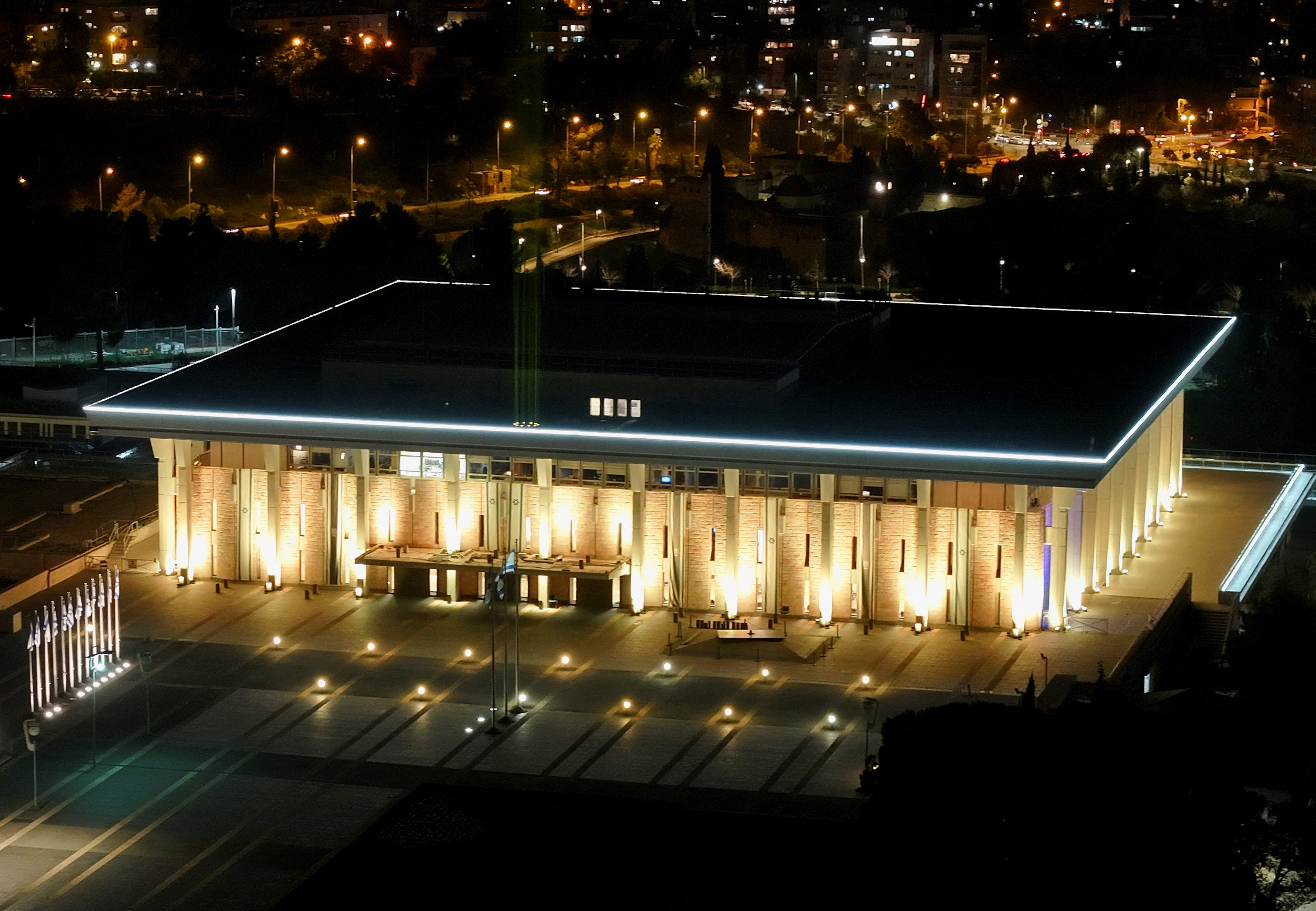 Israel's parliament lit in yellow to support the hostages, in Jerusalem