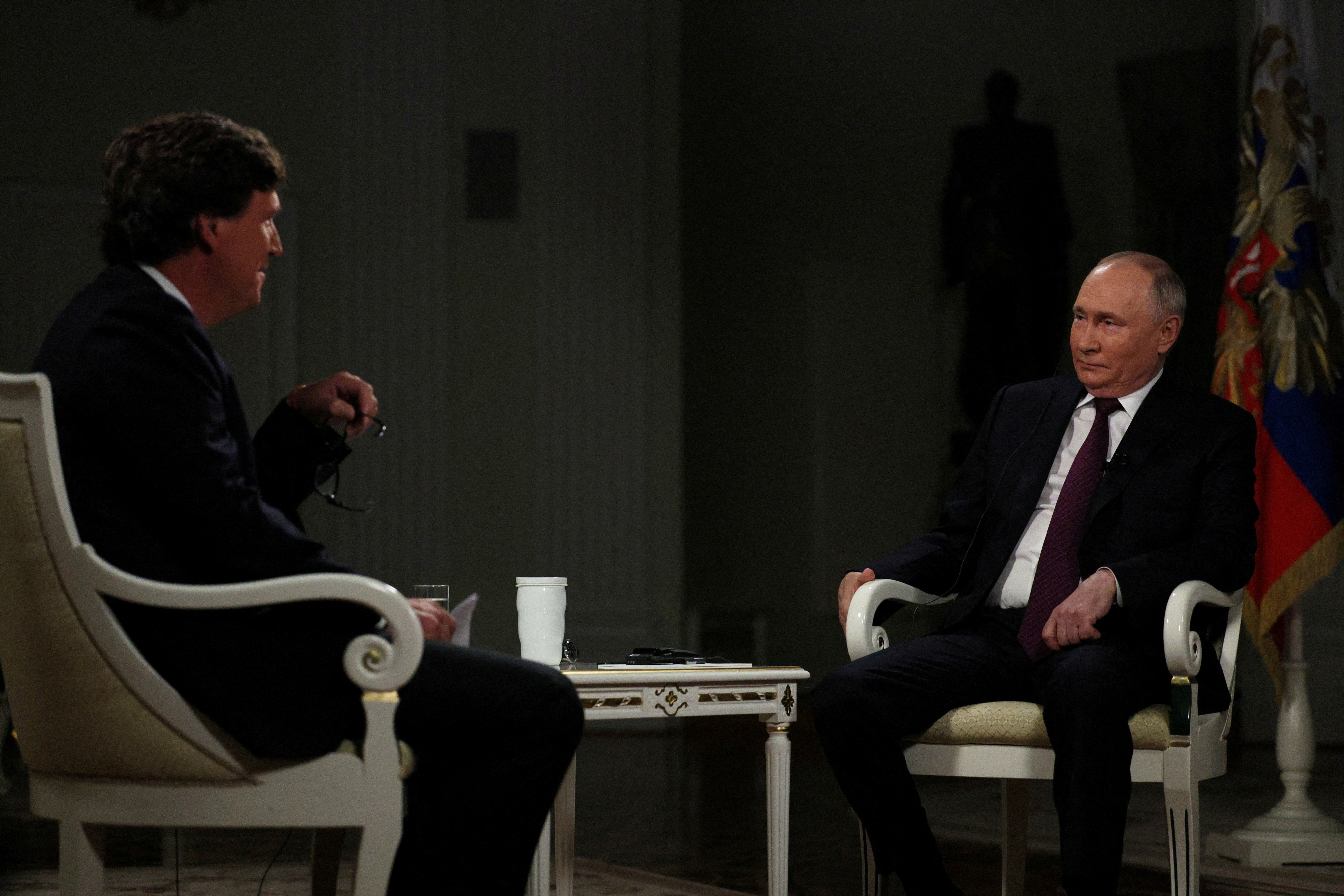 Russian President Vladimir Putin gives interview to U.S. television host Tucker Carlson in Moscow
