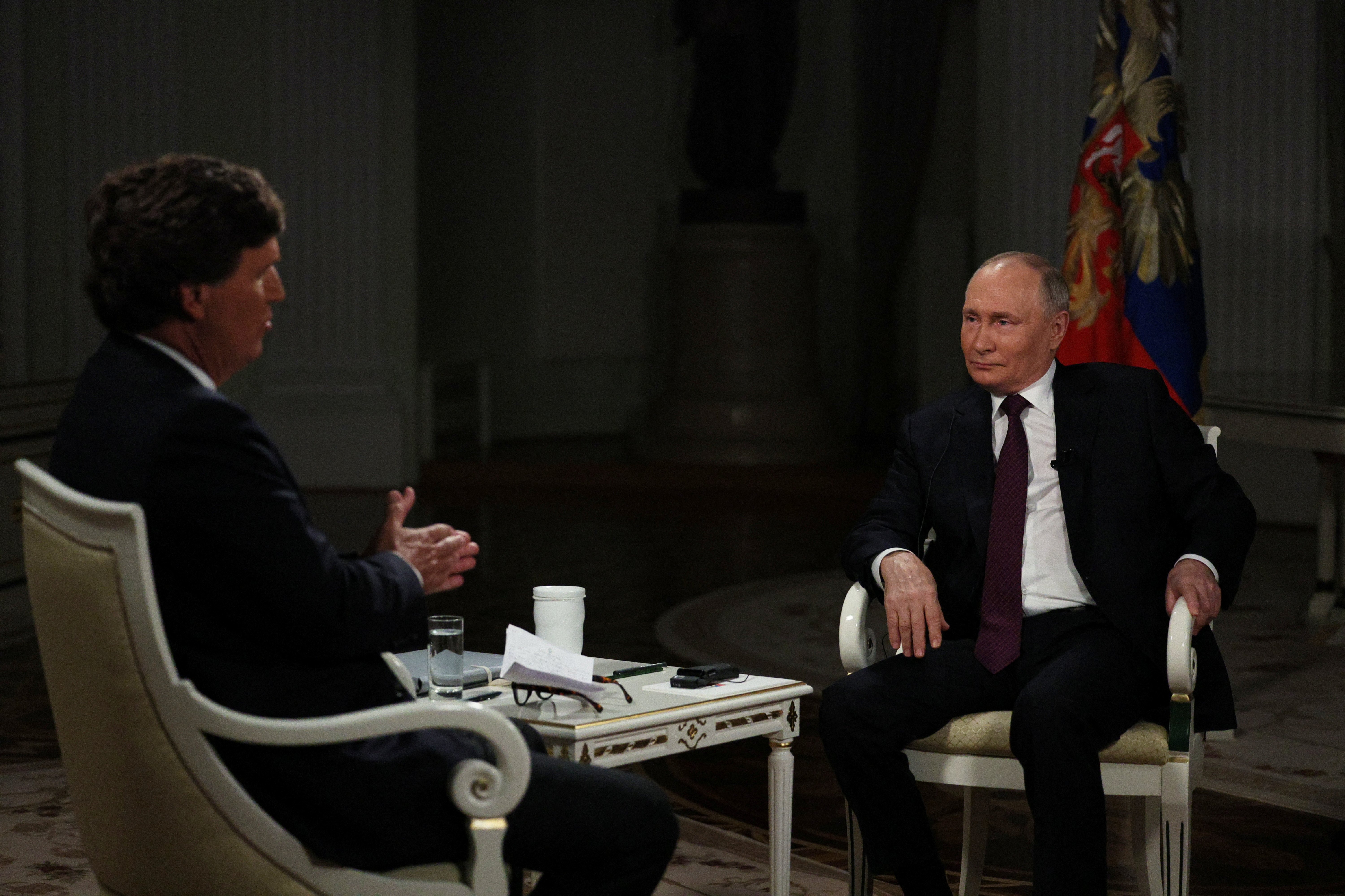 Russian President Vladimir Putin gives interview to U.S. television host Tucker Carlson in Moscow