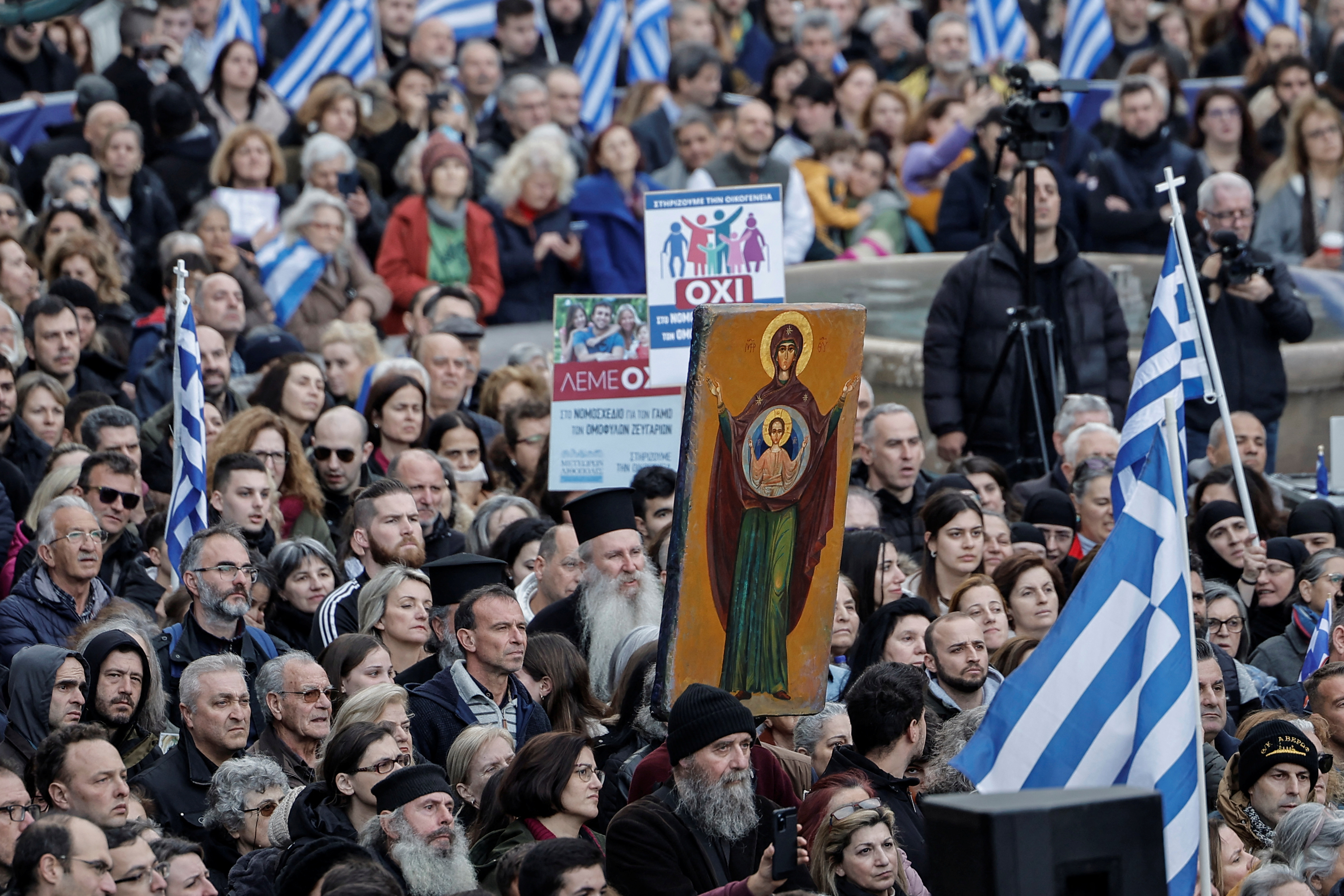 Protest against the bill allowing LGBT+ marriage and recognising their children, in Athens