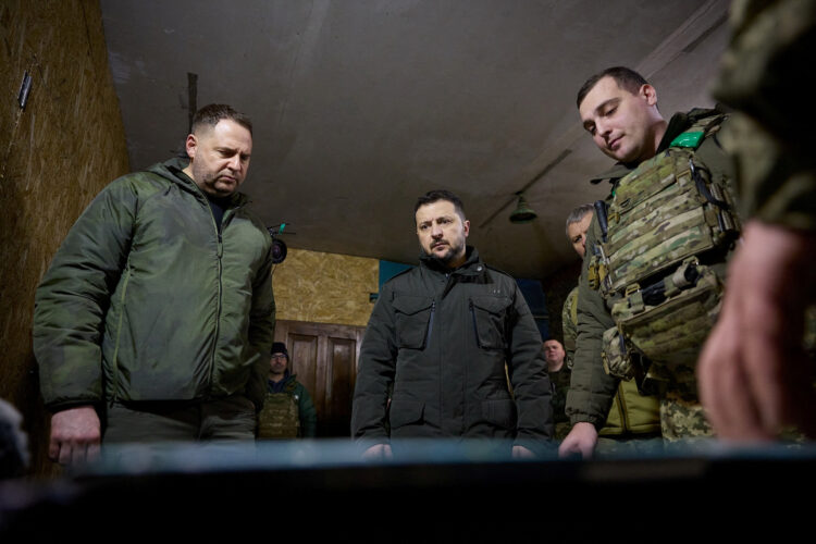 Ukraine's President Zelenskiy visits a front line in Kharkiv region