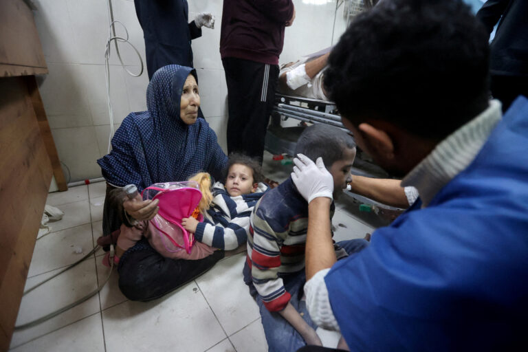 FILE PHOTO: Palestinian children wounded in an Israeli strike receive treatment at Nasser hospital in Khan Younis