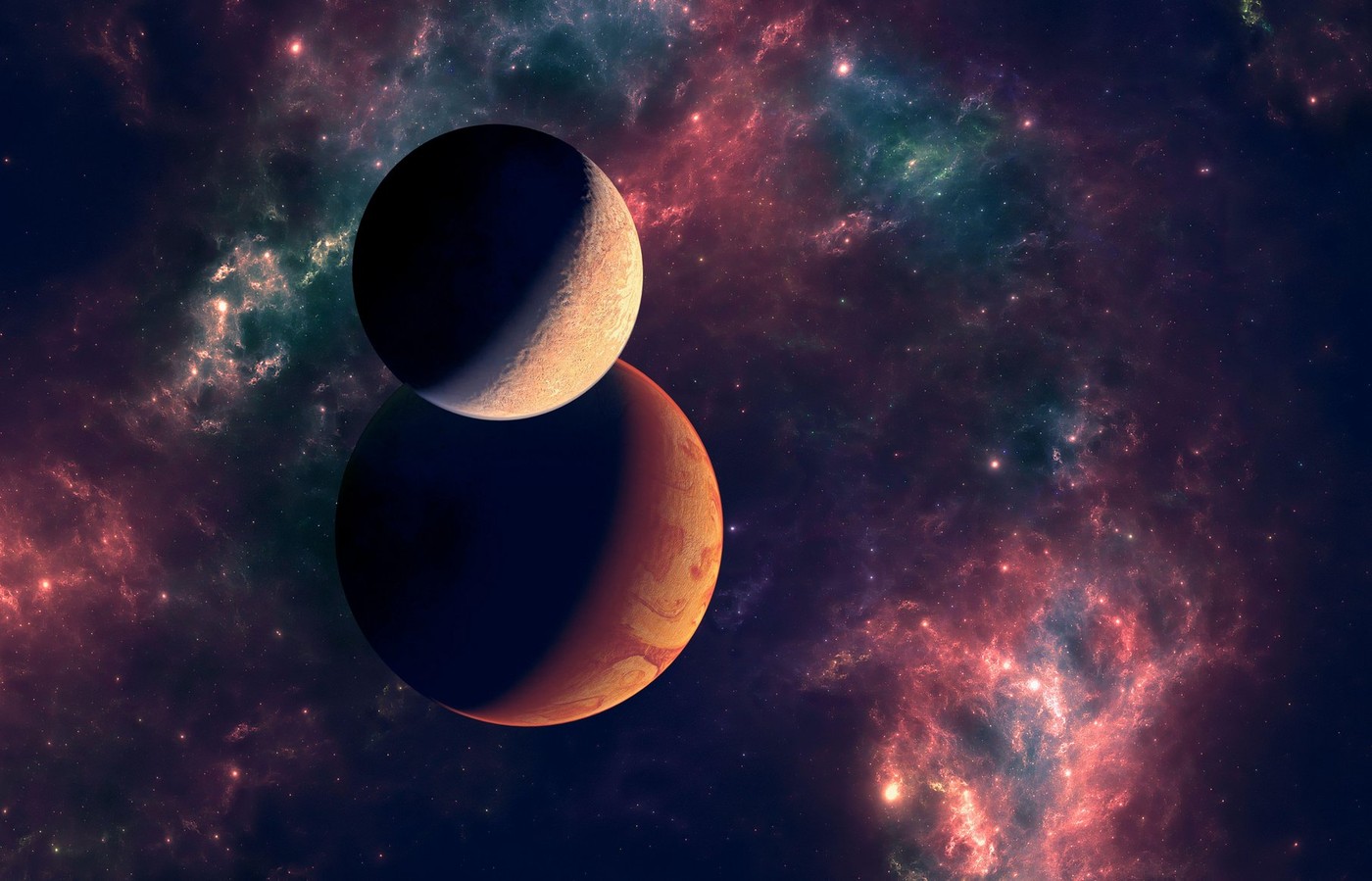 Planets and exoplanets of unexplored galaxies. Sci-Fi. New worlds to discover. Colonization and exploration of nebulae and galaxies. Planet and rings